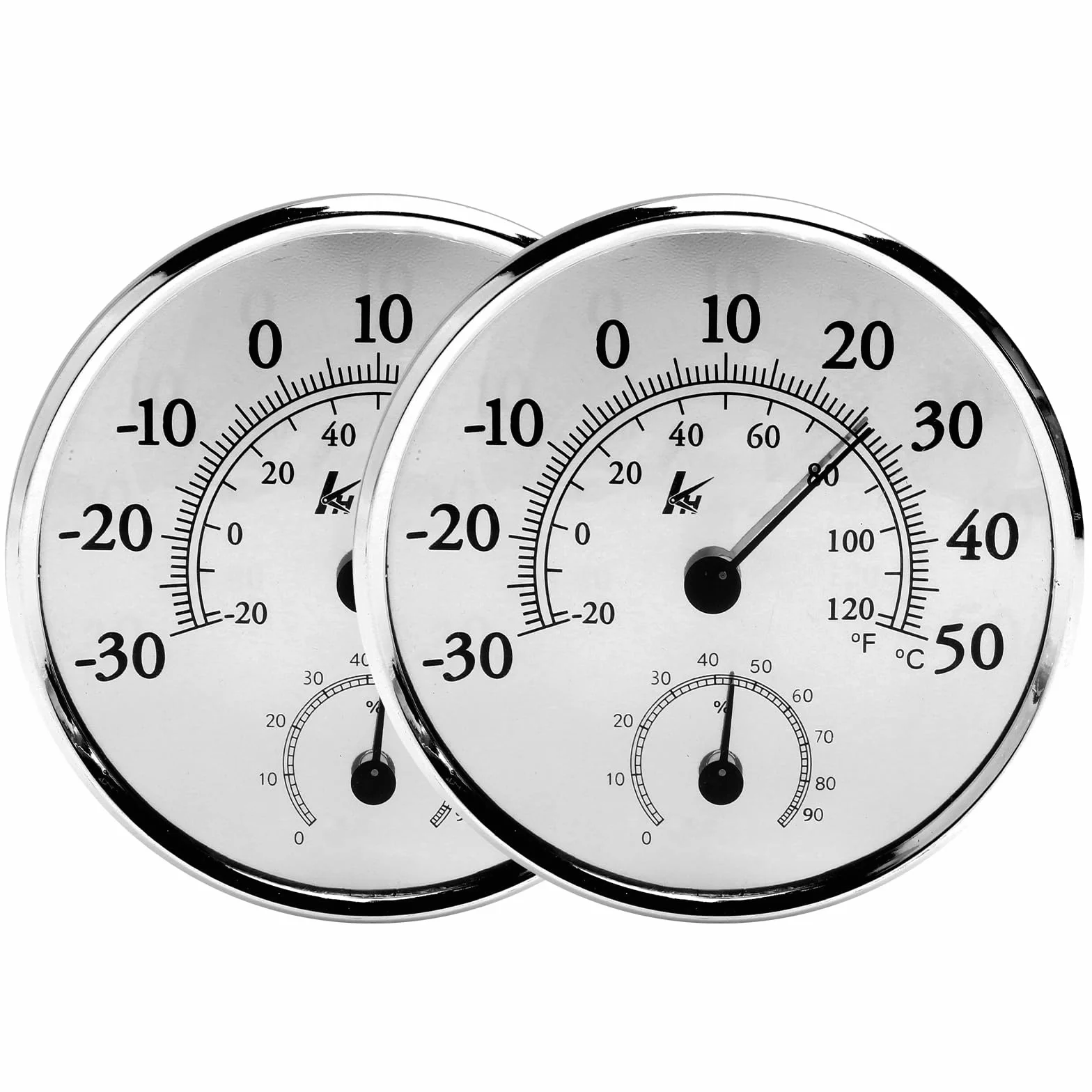 Analogowy zestaw termohigrometru, 2 sztuki – precyzyjny termometr z higrometrem, do użytku wewnątrz i na zewnątrz, bez baterii, duży cyferblat 13 cm do zawieszenia lub postawienia, do