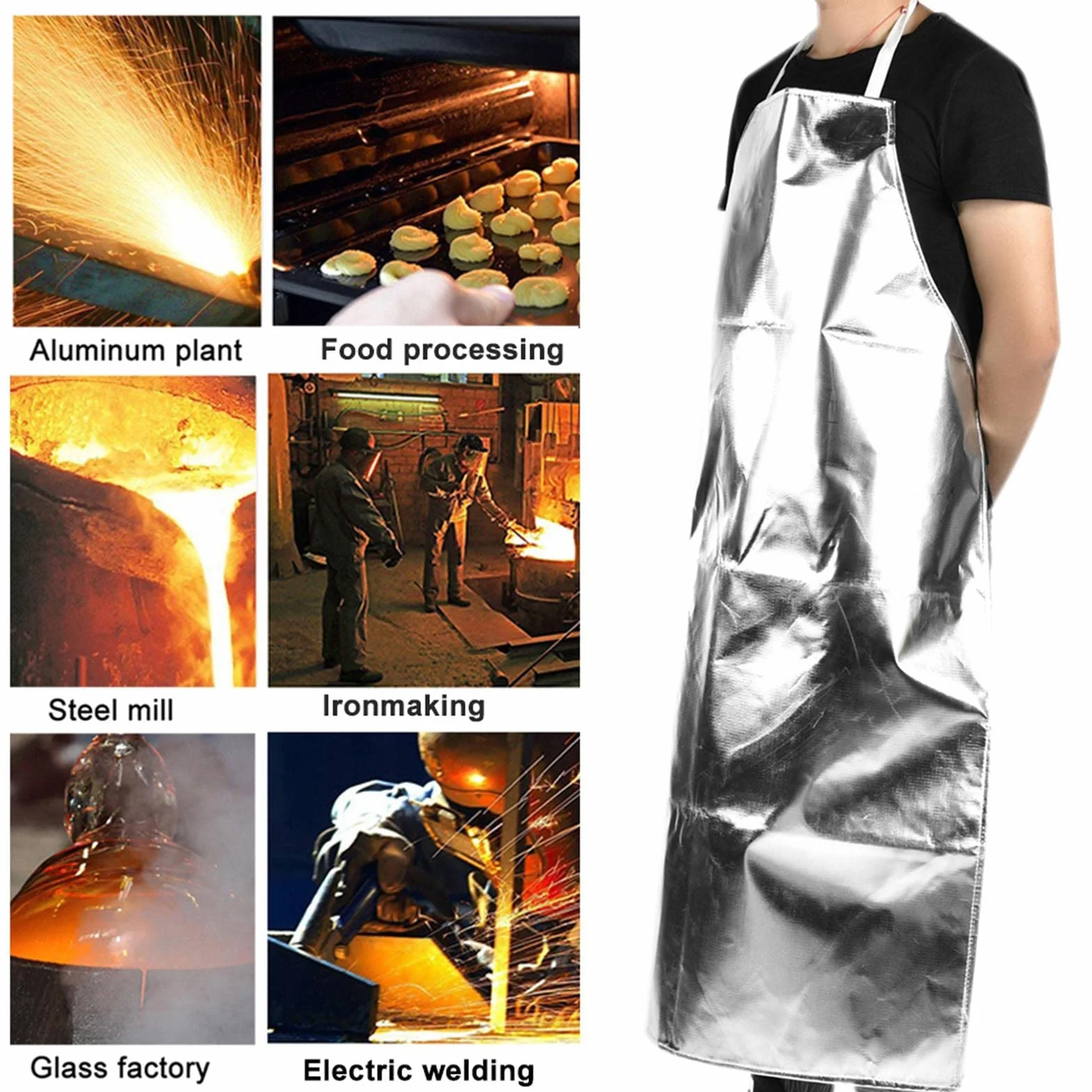 1000°C żaroodporny Fartuch z Folii Aluminiowej Fartuch Roboczy w Wysokiej Temperaturze Domowy Fartuch do Grillowania Przemysł Odlewniczy lub do Gotowania