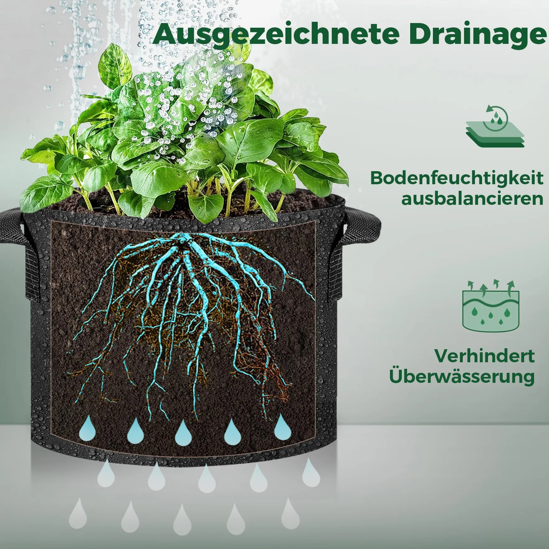 T4U 5 sztuk worków do sadzenia ziemniaków z włókniny 19 l, Ø 30 cm, z uchwytami do noszenia, wielokrotnego użytku, worki na ziemniaki, pomidory, kwiaty (czarny)