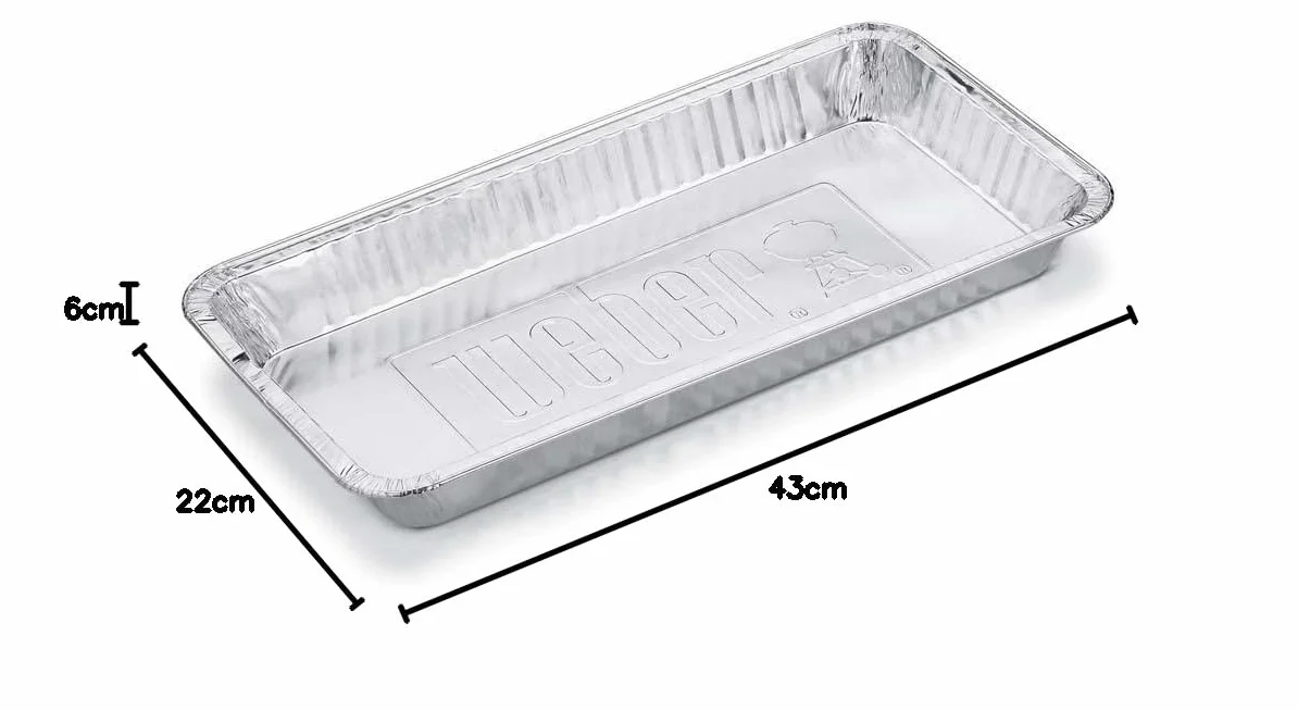Weber Tacki do Grillowania z Aluminium - Duże (42 x 21 x 4 cm), 5 Szt., do Grili Węglowych o Średnicy Co Najmniej Ø 57cm, Zbierania Soków - Srebrny (6454)