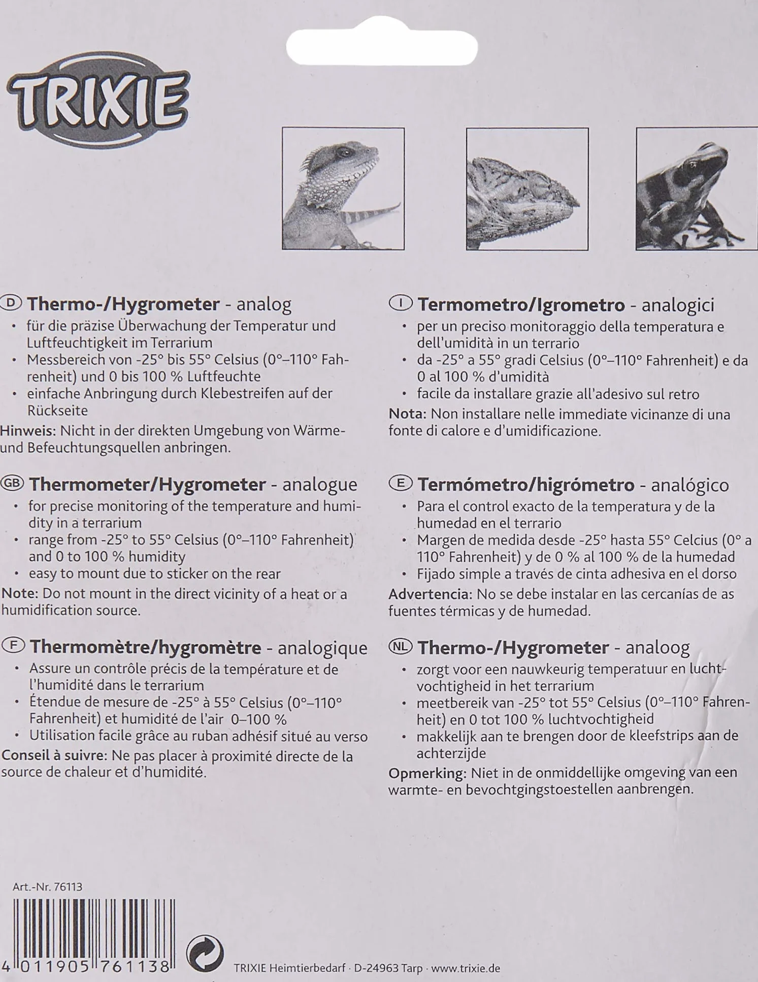 Trixie termo/higrometr analogowy 7,5 cm