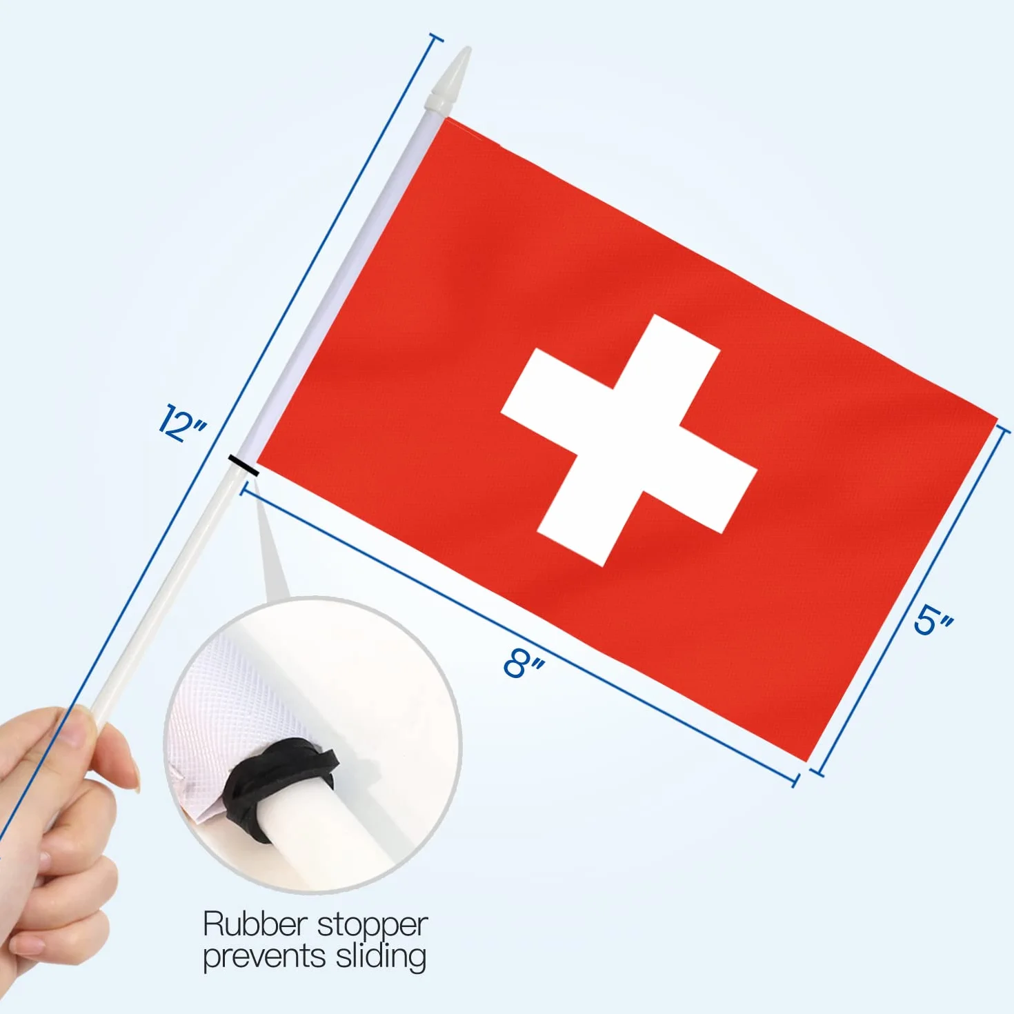 Anley Switzerland Mini Flag 12 Pack 5x8 cali małe flagi szwajcarskie na patyku odporne na blaknięcie