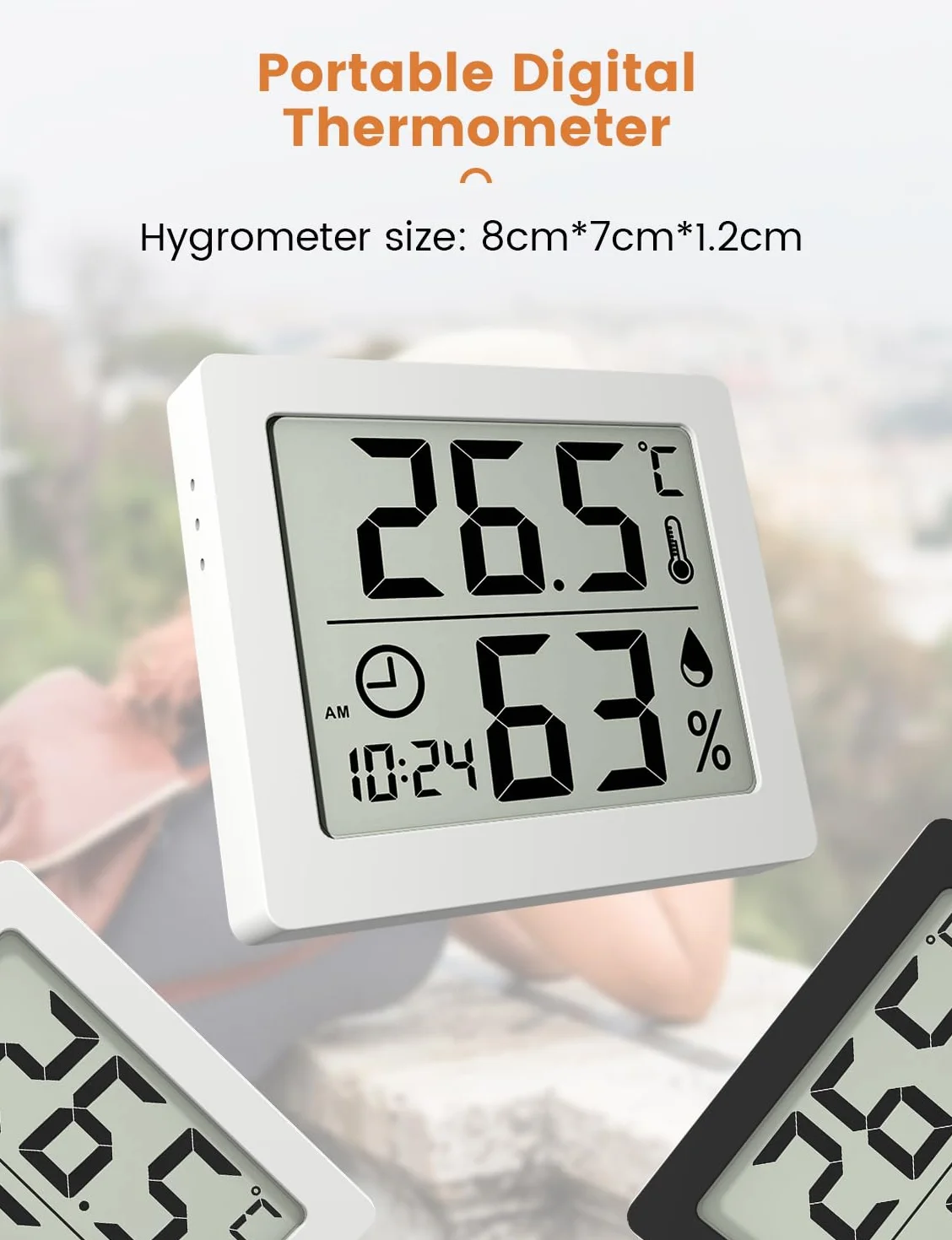 Higrometr wewnętrzny termometr 3,1 cala Duży ekran LCD Monitor temperatury i wilgotności otoczenia Termohigrometr z zegarem (biały)