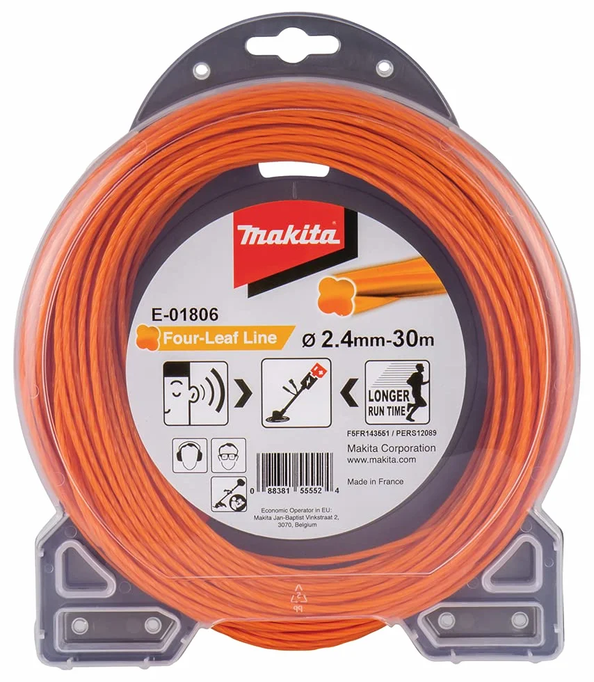 Makita Żyłka do koszenia Four-Liaf do podkaszarki akumulatorowej (2,4 mm, 30 mm, pomarańczowa) E-01806