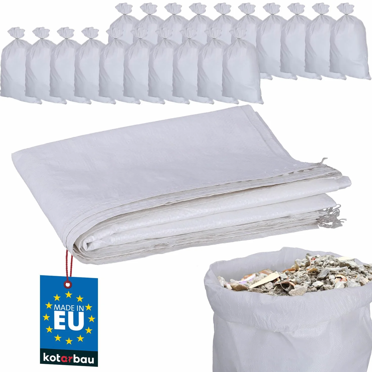 KOTARBAU® Zestaw 20 worków z tkaniny PP 65 x 105 cm 50 kg białe