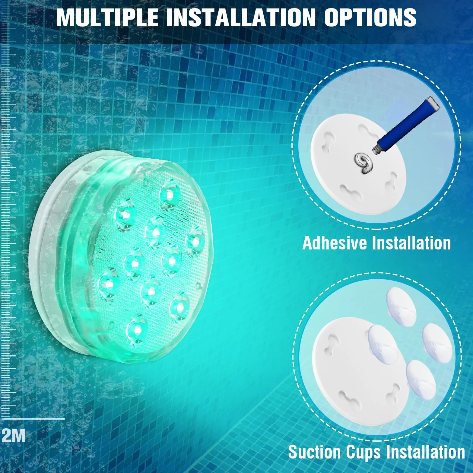 Qoolife USB Rechargeable Underwater Light Wireless Signal WRGB 3.3" Magnetic Colourful LED Submersible Lights for Bathtub, Aquarium, Pool, Pond, Decor, Spa, Christmas -1 sztuka