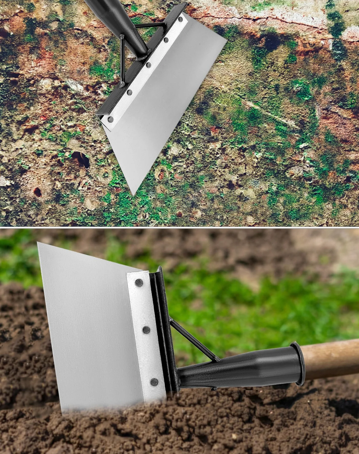 QWORK® Łopata ogrodowa ze stali manganowej 30cm, wymienna głowica do czyszczenia chwastów i skrobania