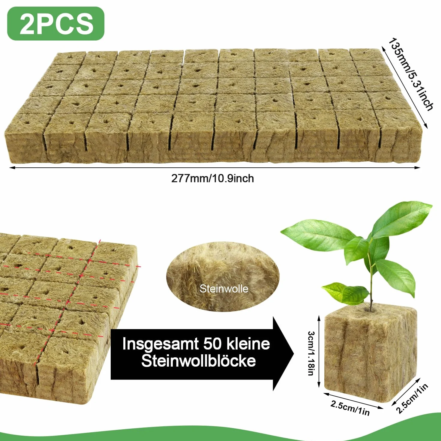 Wełna mineralna kostka 2,5x2,5x3 cm 100 sztuk do uprawy bez gleby