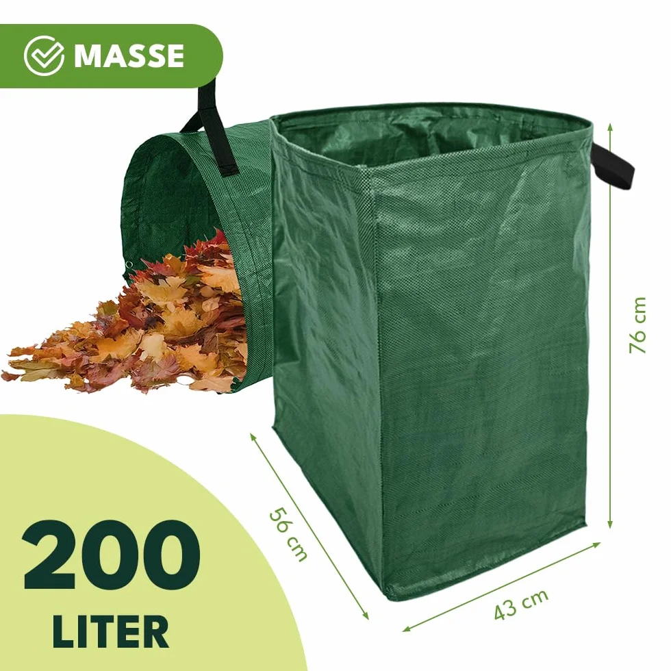 KRUMAD Worek na odpady ogrodowe 200L z 2 uchwytami, 56x43x76 cm, Worek na liście i odpady zielone, Wytrzymały worek ogrodowy PE, Składany, Do ogrodu, liści, trawy, śmieci
