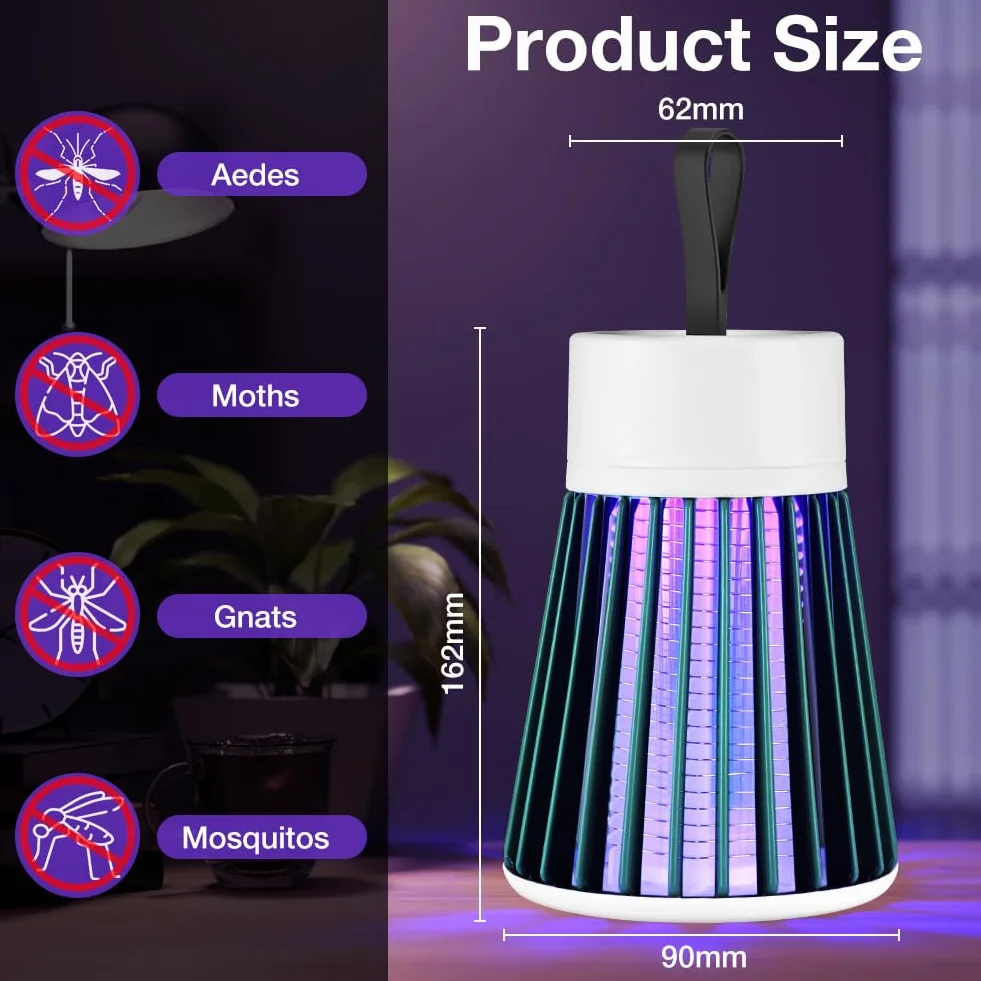 URAQT Elektryczny niszczyciel owadów, lampa na komary 5W 2000V pułapka na komary, ochrona przed komarami, USB, 2 w 1 Elektryczny niszczyciel owadów z lampką nocną na owady, wewnątrz i na zewnątrz