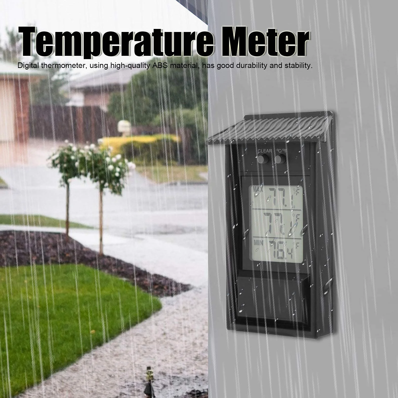 Cyfrowy Miernik Temperatury Zewnętrzny Wodoodporny Termometr Miernik Temperatury -20~50 ℃ Obsługa ℃ / Wyświetlacz Jednostki Temperatury dla Domu Ogród Szklarnia