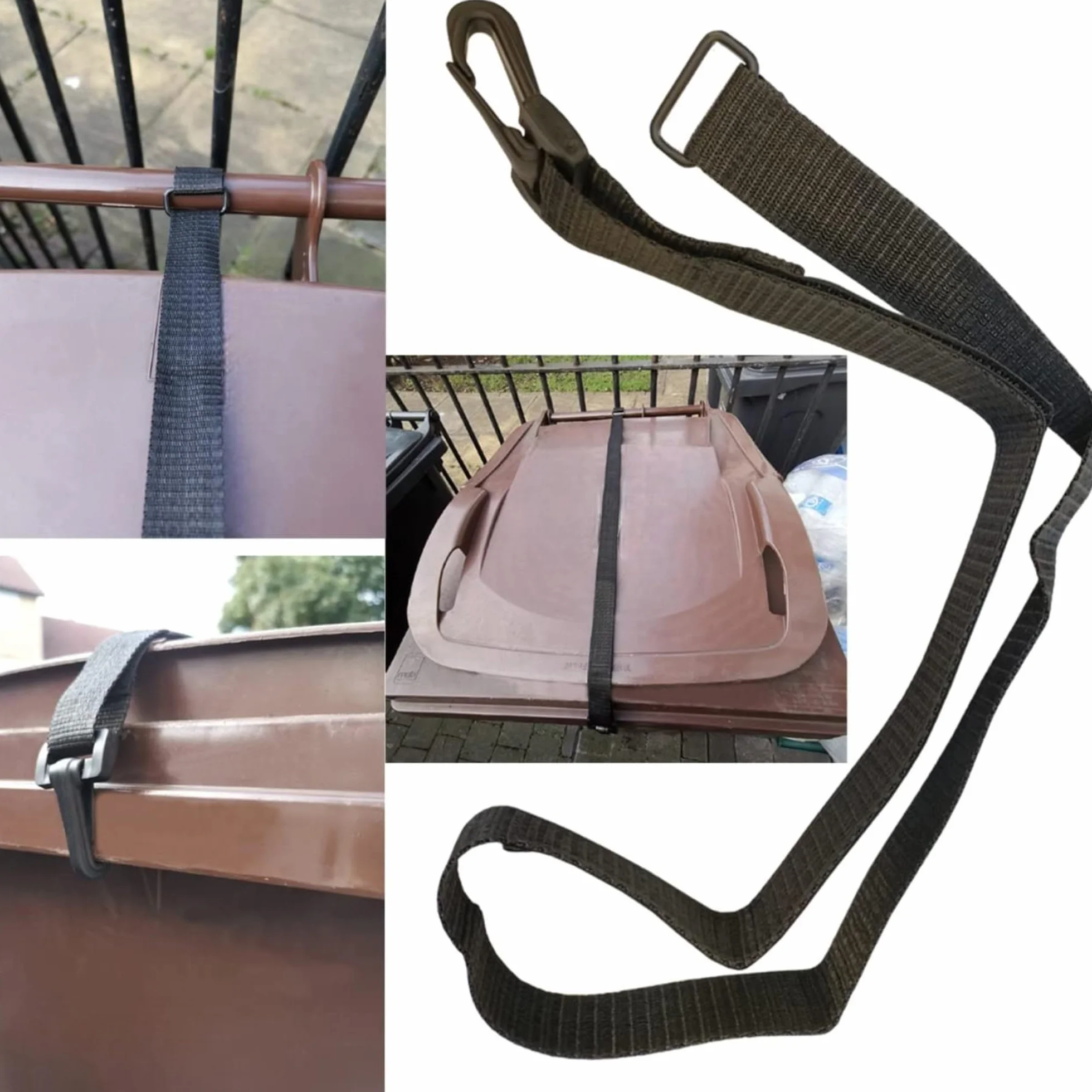 2 szt. Pokrywa kosza na śmieci na kółkach, regulowane zabezpieczenie, czarne klipsy do paska, zamek 120/240 l, ochrona przed wiatrem, burzą, zwierzętami,