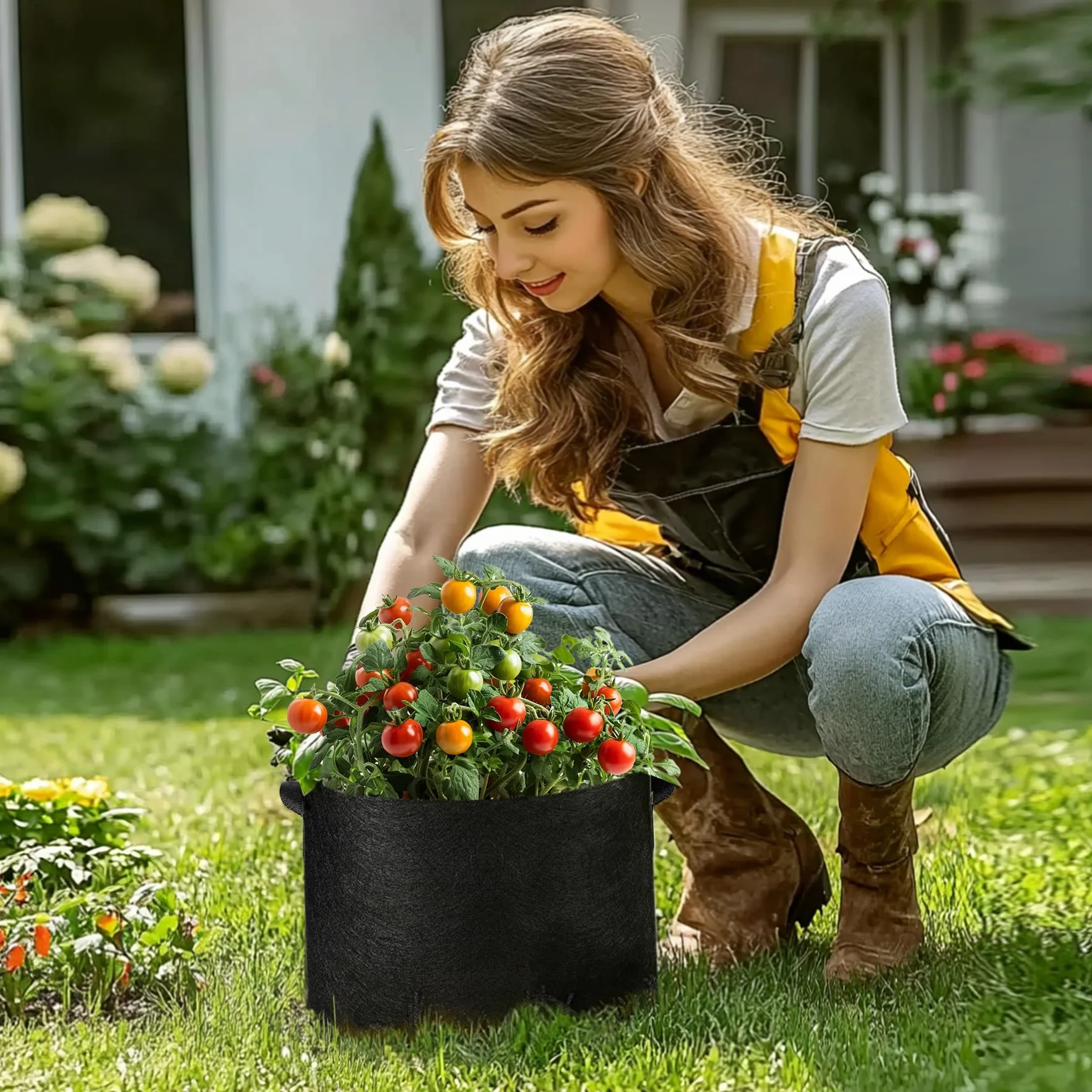 T4U 5 sztuk worków do sadzenia ziemniaków z włókniny 19 l, Ø 30 cm, z uchwytami do noszenia, wielokrotnego użytku, worki na ziemniaki, pomidory, kwiaty (czarny)