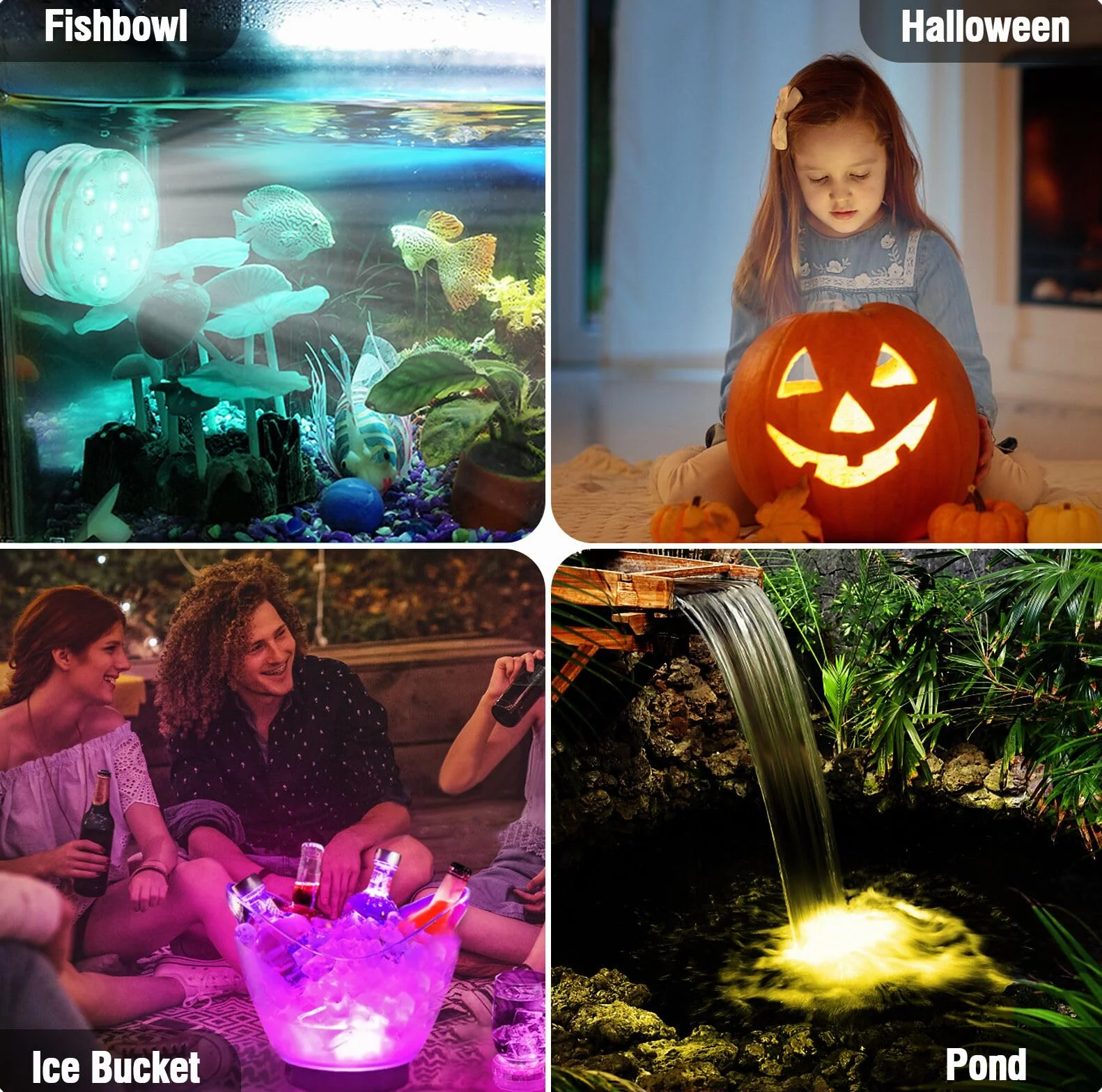Qoolife USB Rechargeable Underwater Light Wireless Signal WRGB 3.3" Magnetic Colourful LED Submersible Lights for Bathtub, Aquarium, Pool, Pond, Decor, Spa, Christmas -1 sztuka