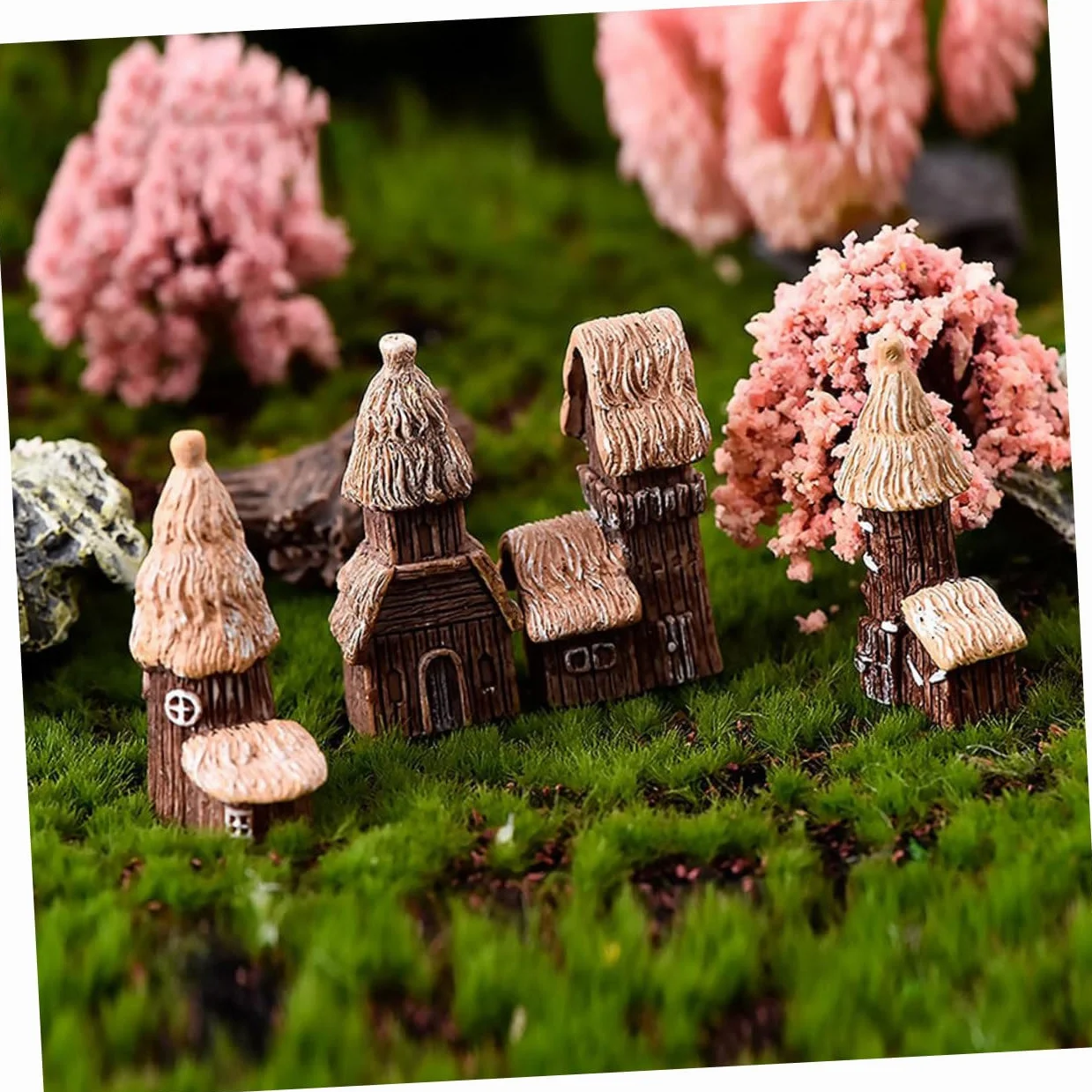 Mipcase Dekoracja Ogrodowa Domek Miniaturowy Domek Wróżek Żywica Dekoracyjna Ozdoba