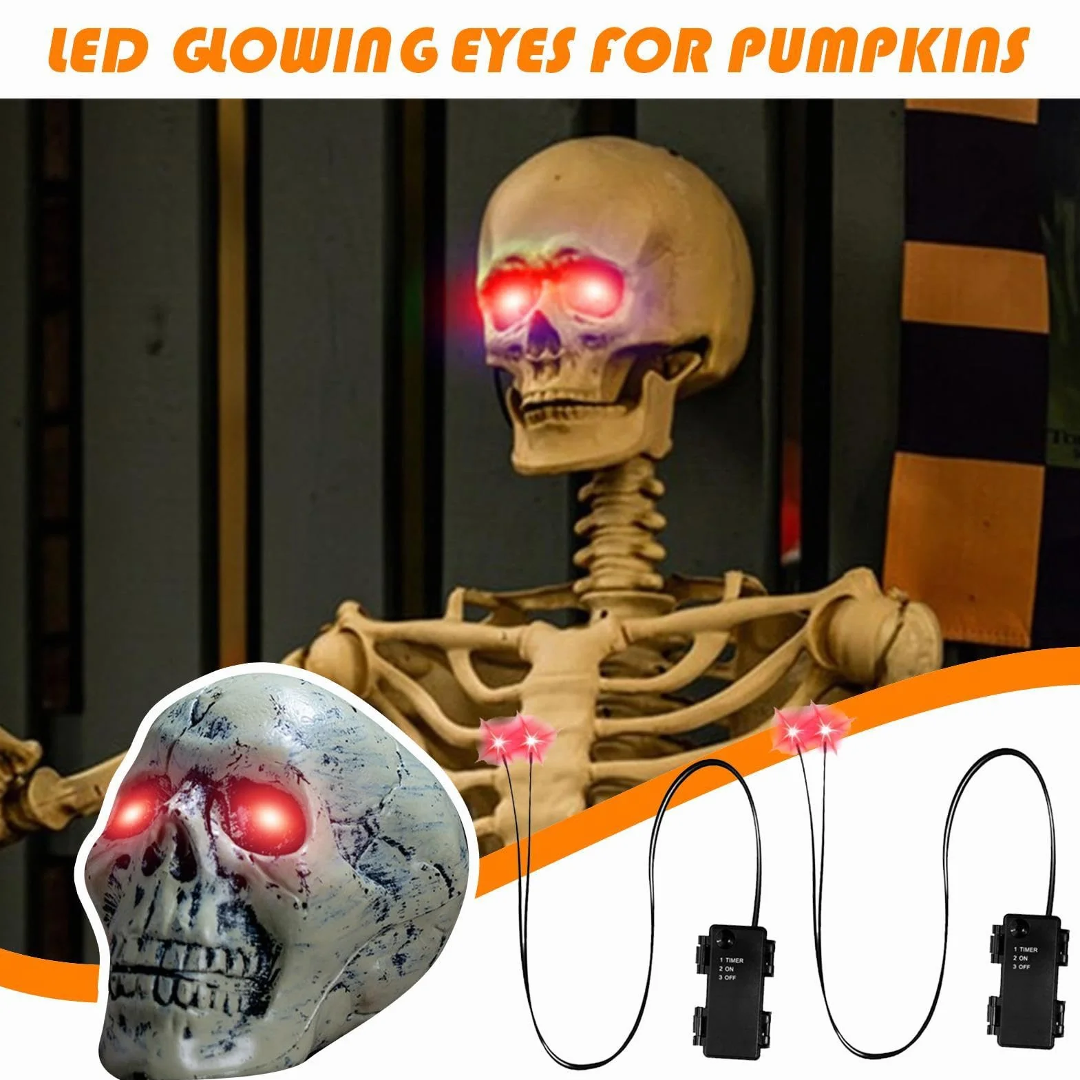Świecące Oczy LED Czaszka Cosplay Timer Prop Szkieletu Dekoracje Halloween
