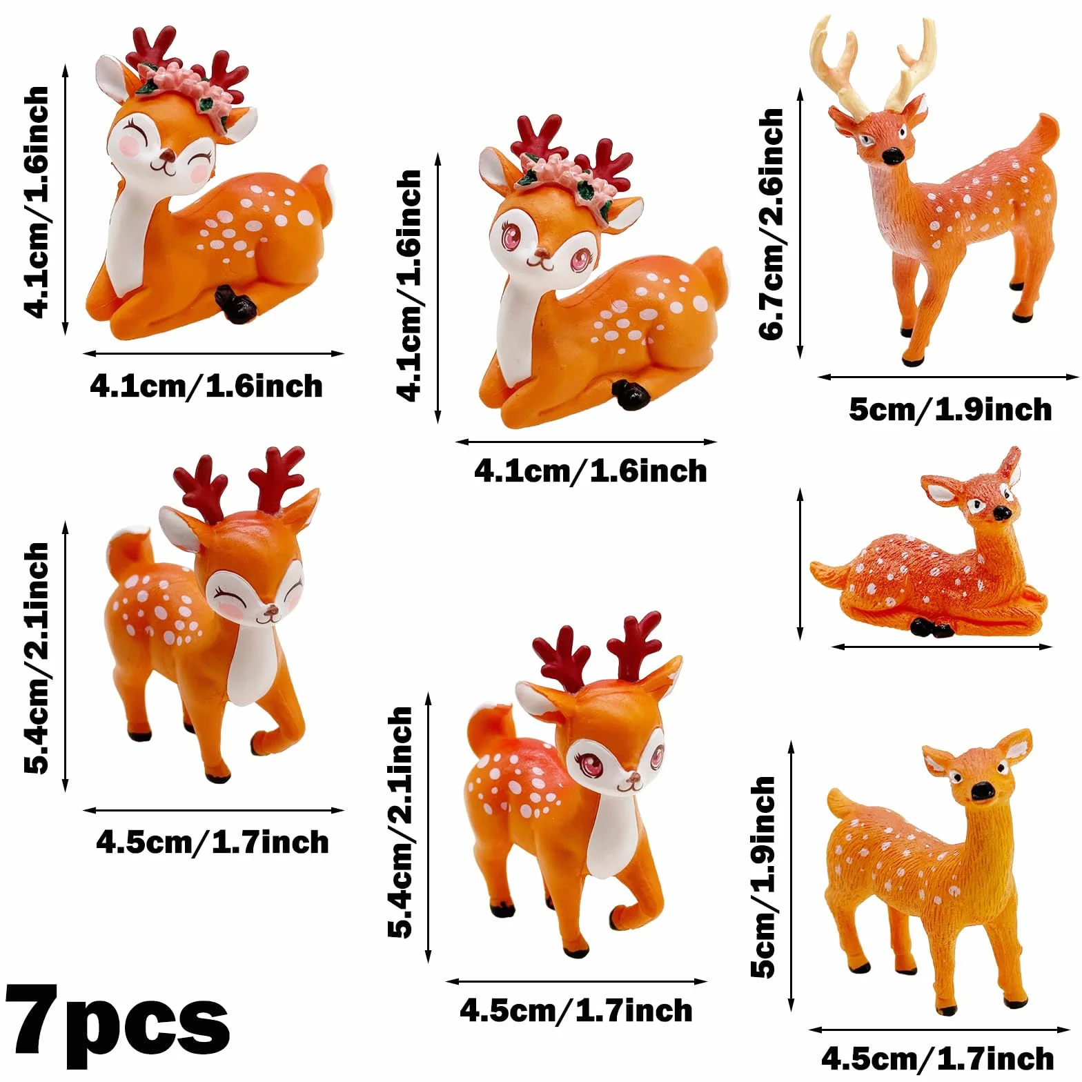 Cayway Zestaw 7 mini zwierząt Fairy Garden Kit, miniaturowe figurki jelenia Sika do drzewek bonsai, krajobraz z mchu, dekoracja domu, rękodzieło DIY