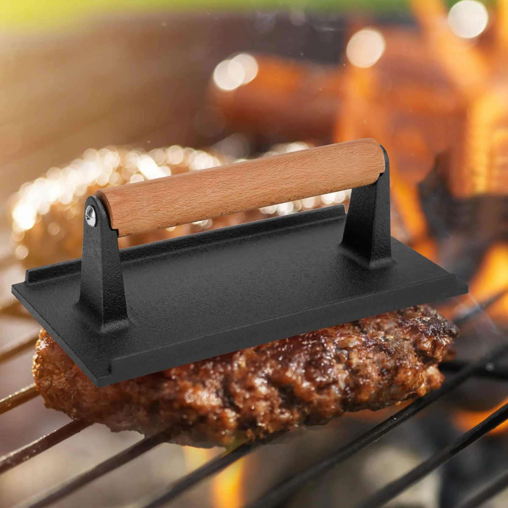 Onlyfire Żeliwna prasa do burgerów o wadze 1 kg | prasa do bekonu | prasa do steków | rozbijacz do burgerów | prasa do rozbitych burgerów