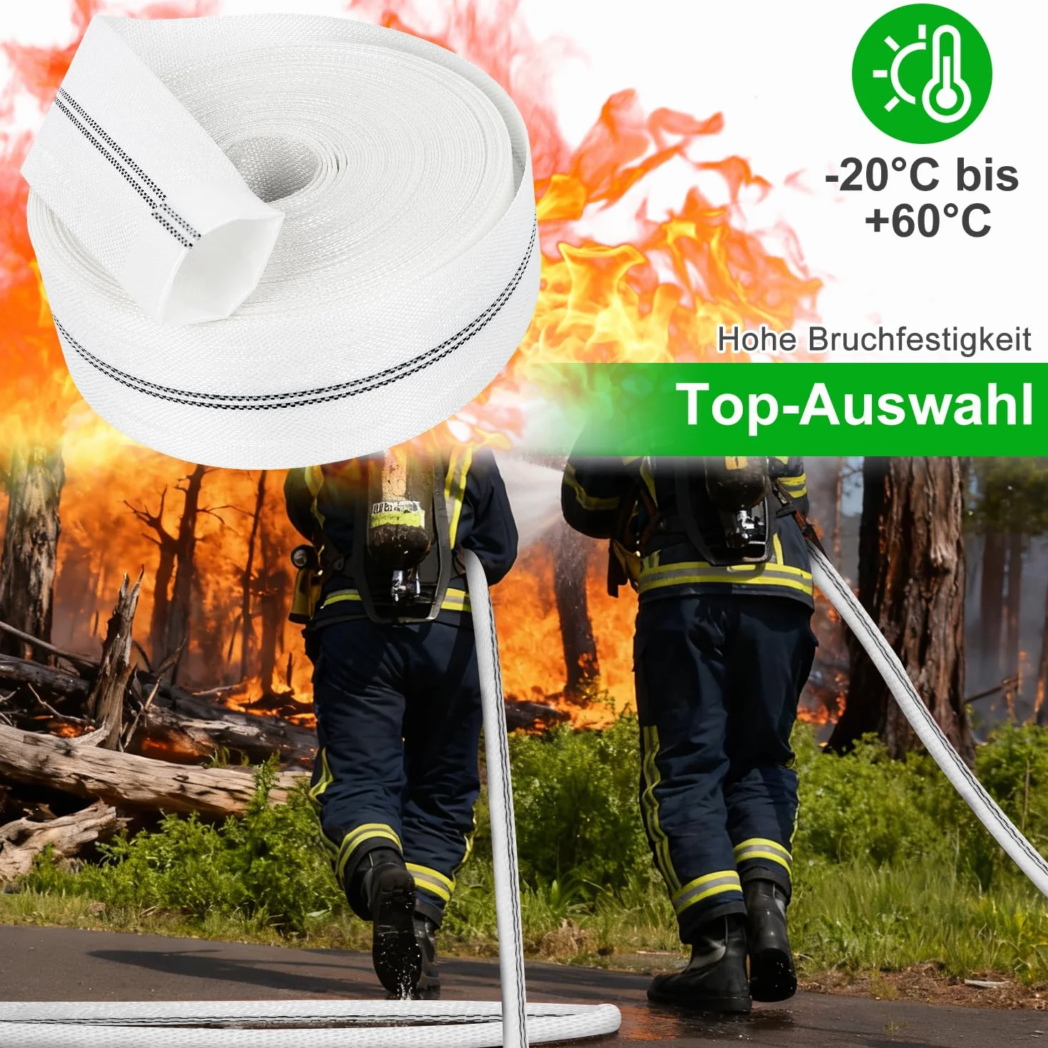Wąż tkany, płaski wąż do pompy, z 2 klipsami, wąż przemysłowy, zestaw do pomp głębinowych, nawadniania ogrodu, rolnictwa, basenów (32-20 m)