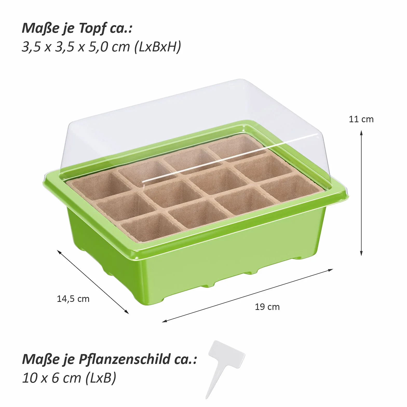 WELLGRO Mini szklarnia z 6 tabliczkami na rośliny 19 x 14,5 x 11 cm tworzywo sztuczne celuloza 3 sztuki