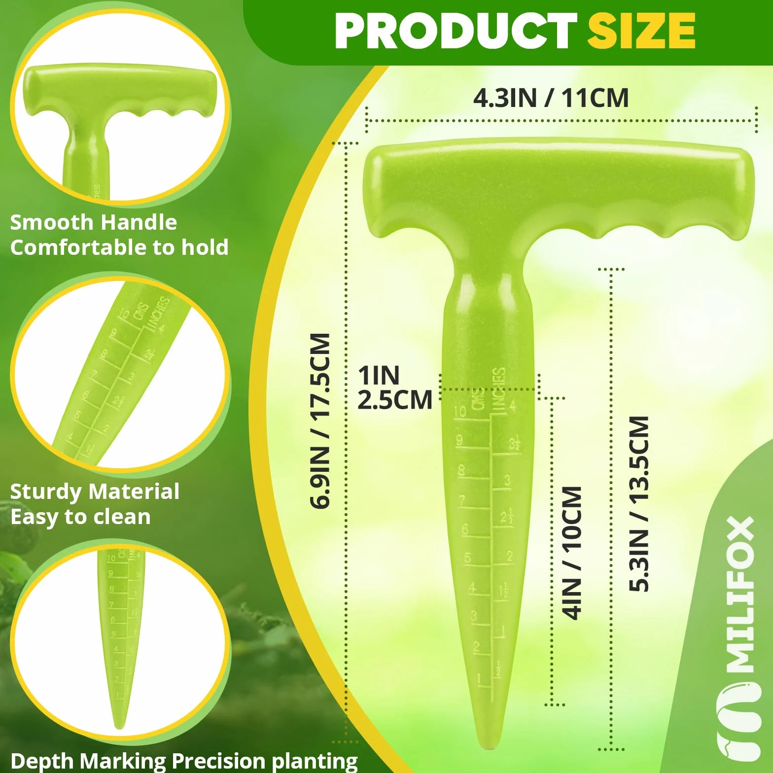 Narzędzie do sadzenia cebulek 17,5 cm, plastikowa butelka do siewu z uchwytem, ręczna butelka ogrodowa, do sadzenia nasion, sadzenia cebulek, kopania, jasnozielona