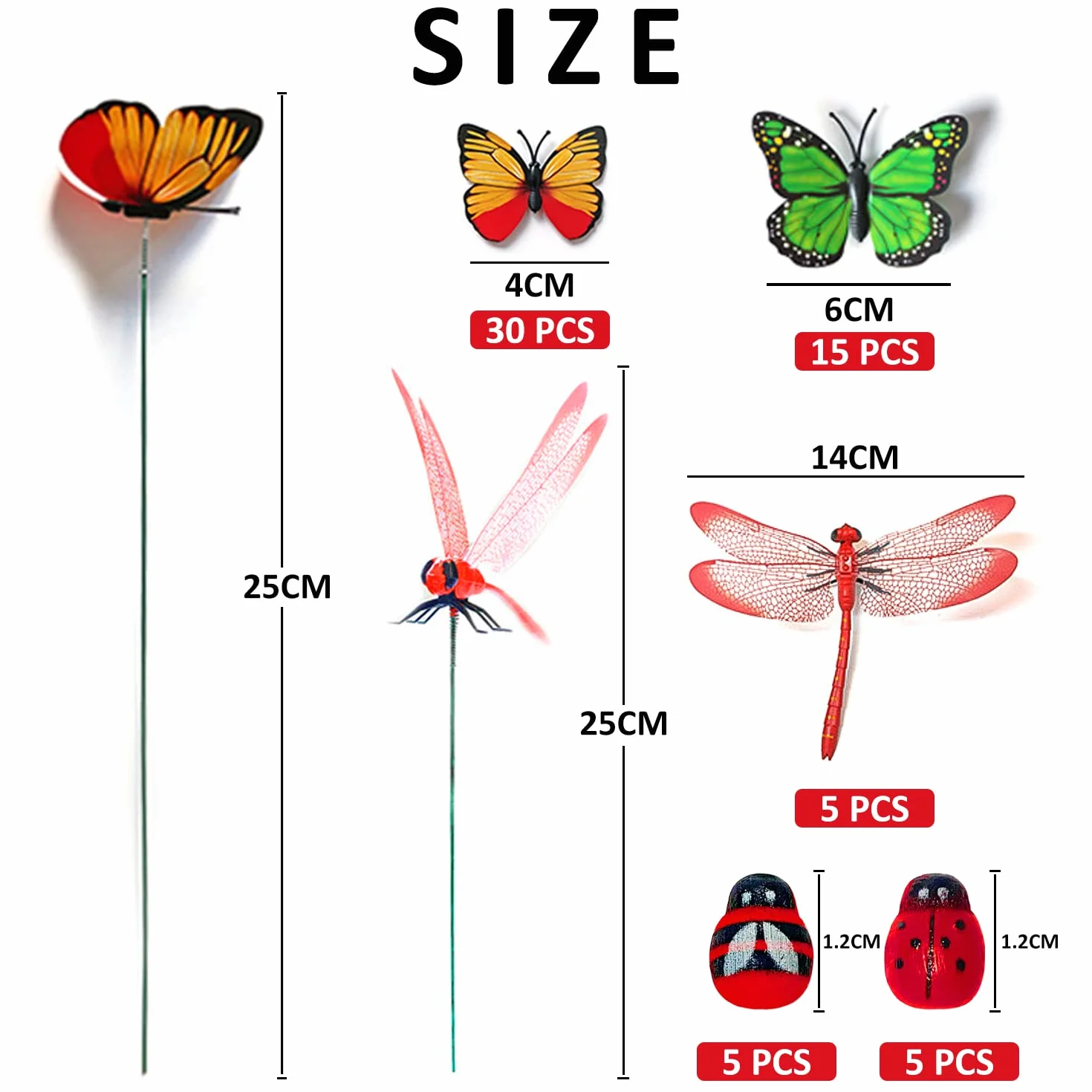 60 sztuk dekoracji ogrodowych, motyl, ważka, mała pszczoła, mała biedronka, wielokolorowe dekoracje imitujące owady do roślin na zewnątrz, ogrodu, podwórka, dekoracja tarasu