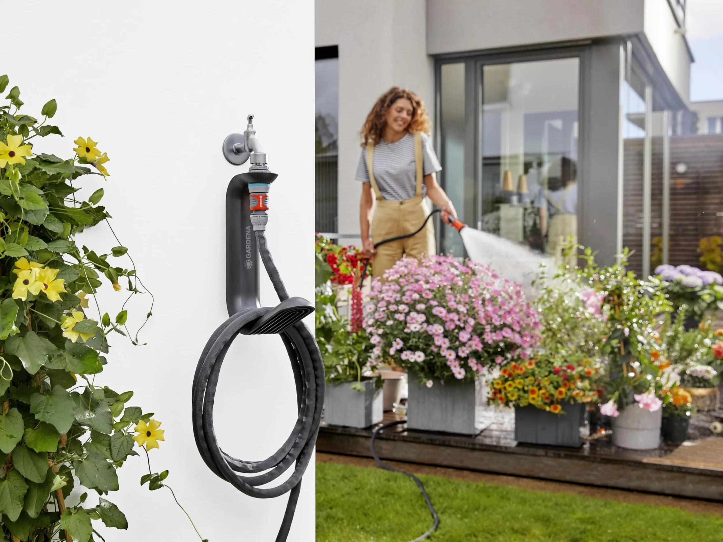 Gardena Liano system do przechowywania węża ogrodowego TapFix: Do przechowywania węża Liano do 20 m, montaż bez śrub, odporny na promieniowanie UV i mróz, pasuje do G 1, G 3/4 i G ½ cala (18590-20)