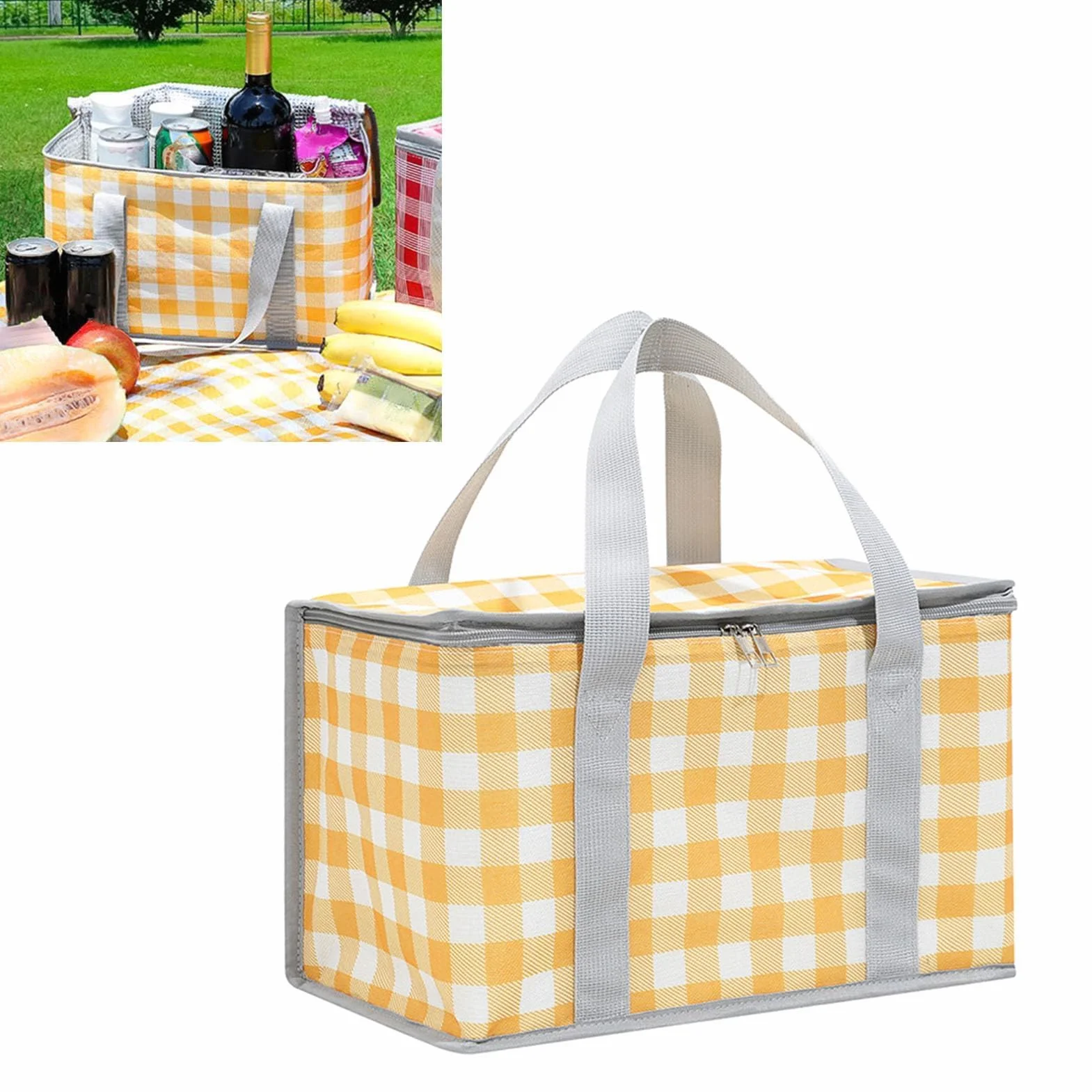 Torba piknikowa, kempingowy kosz na zakupy z uchwytem 35 x 20 x 20 cm / 13,8 x 7,9 x 7,9 cala izolowane torby wielokrotnego użytku kosz do przechowywania na plażę podróż podróż
