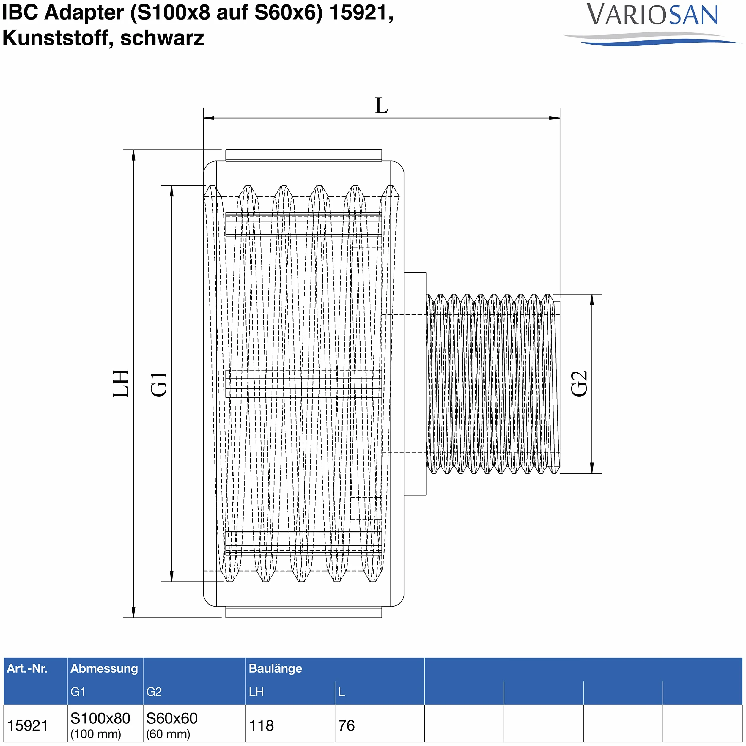 VARIOSAN Adapter IBC (S100x8 na S60x6) 15921, tworzywo sztuczne, czarny