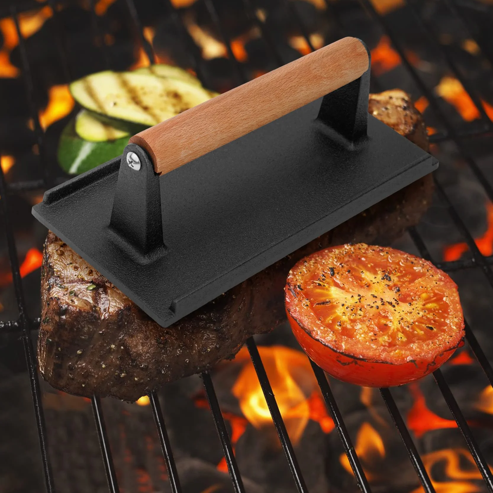 Onlyfire Żeliwna prasa do burgerów o wadze 1 kg | prasa do bekonu | prasa do steków | rozbijacz do burgerów | prasa do rozbitych burgerów