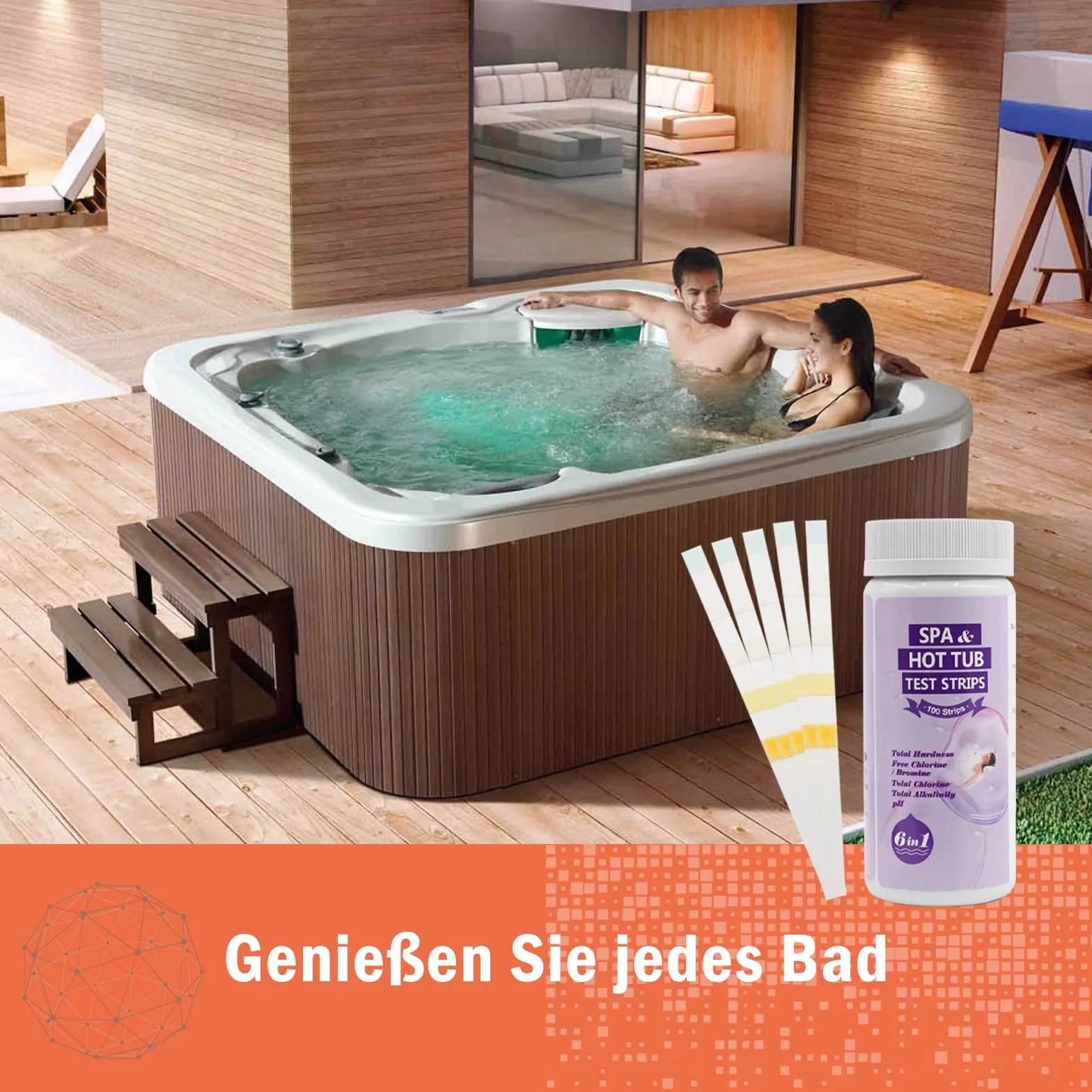 6 w 1 paski testowe do hydromasyżu, spa i jacuzzi, zestaw 100 sztuk do ogólnej twardości, wolnego chloru, bromu, całkowitej zasadowości i pH