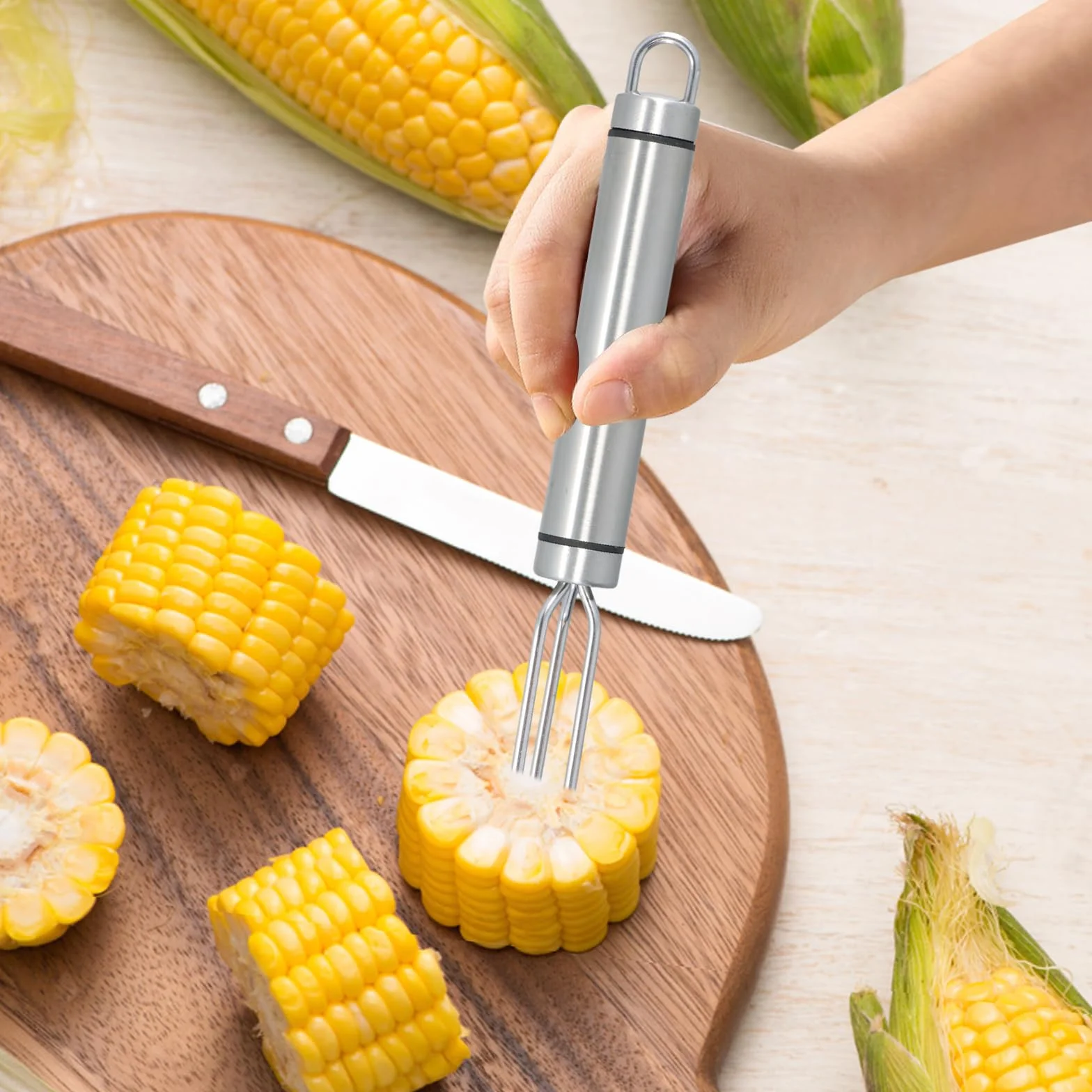 3 widelce do ziemniaków w mundurkach ze stali nierdzewnej, widelec kukurydziany z 3 zębami, 18,3 cm, wielokrotnego użytku i nierdzewny – idealny do grillowania, na kemping i do aktywności na świeżym