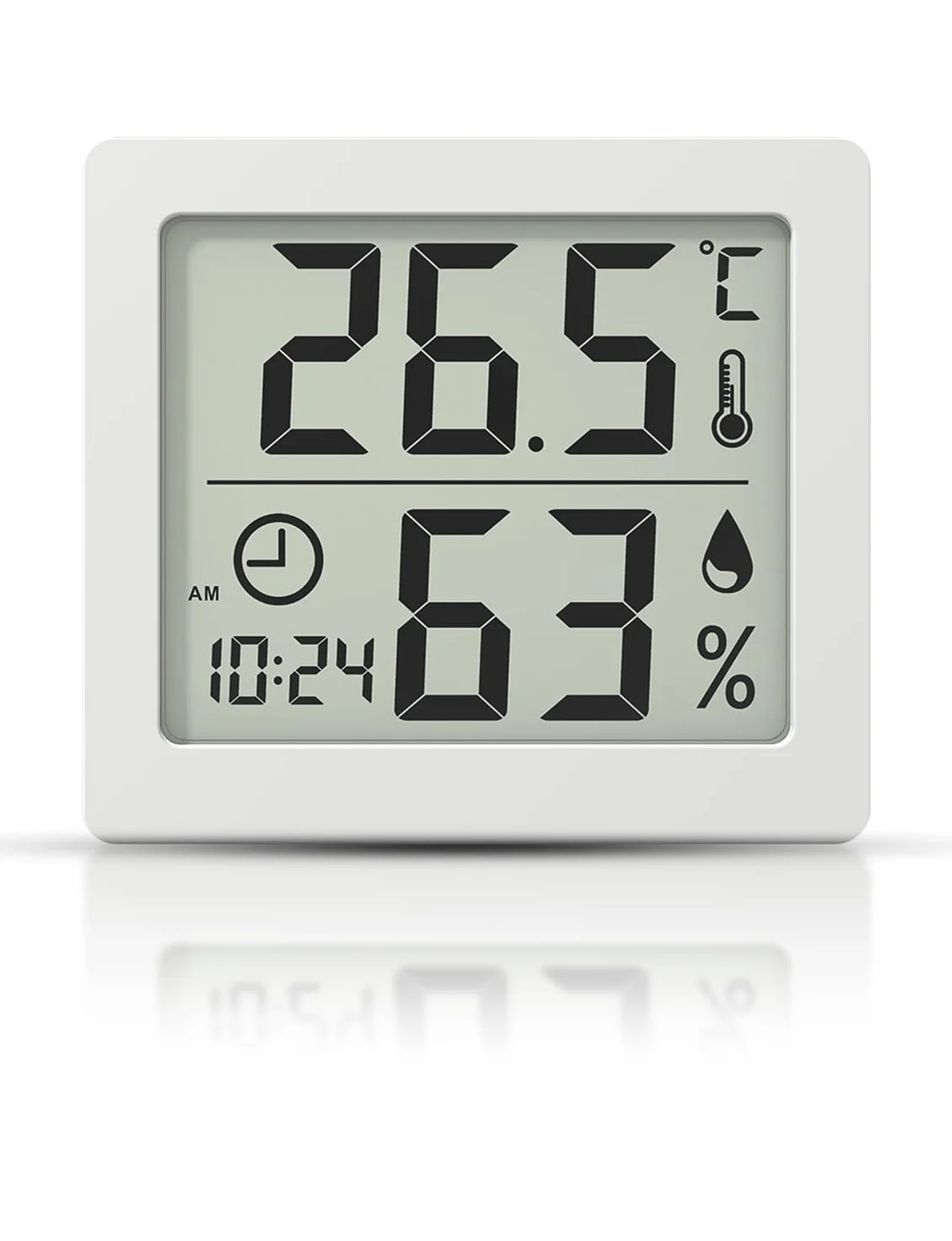 Higrometr wewnętrzny termometr 3,1 cala Duży ekran LCD Monitor temperatury i wilgotności otoczenia Termohigrometr z zegarem (biały)