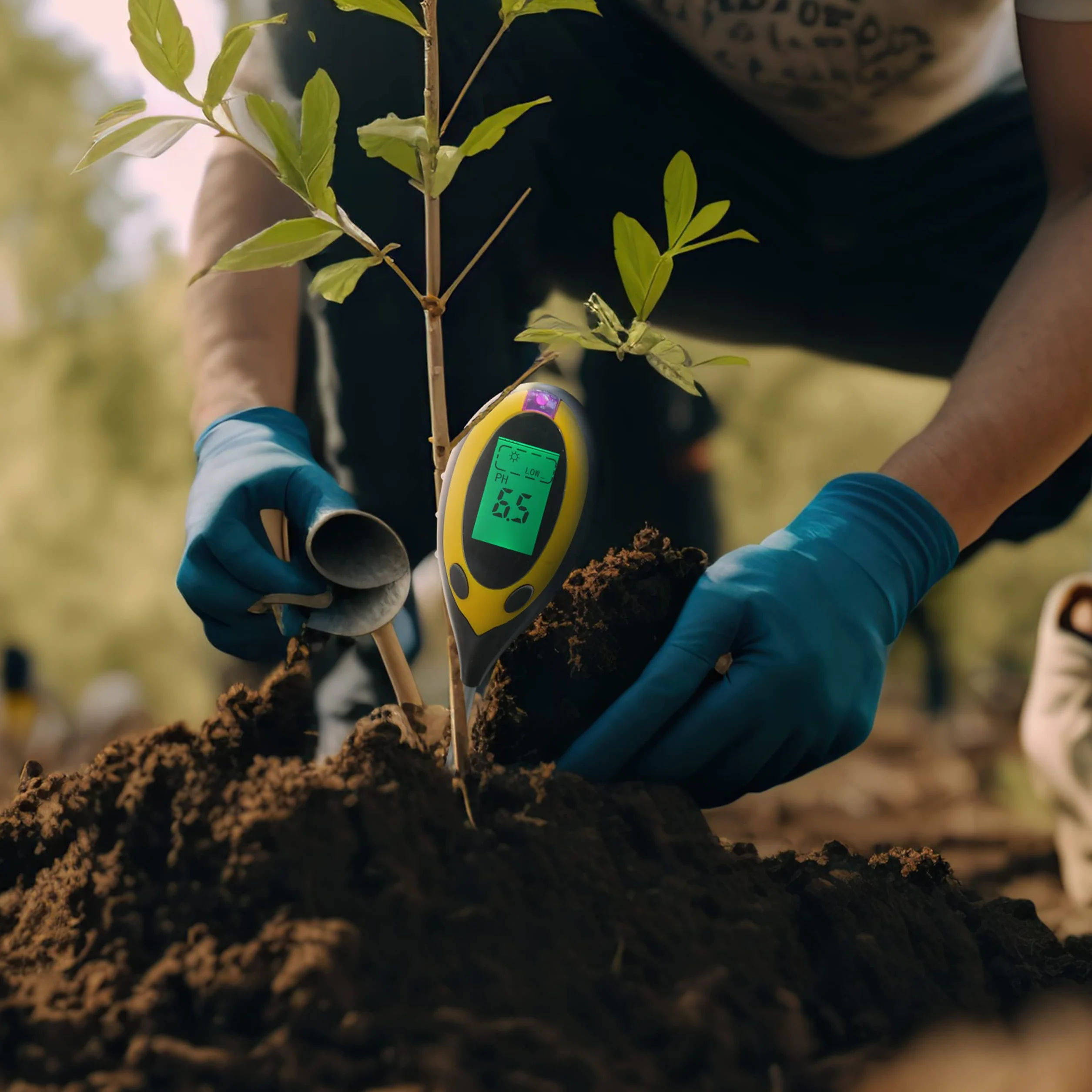 Retoo Pomiar wilgotności roślin 4 w 1, tester pH gleby, termometr i promieniowanie słoneczne, wyświetlacz LCD, wielofunkcyjny pomiar do ogrodnictwa