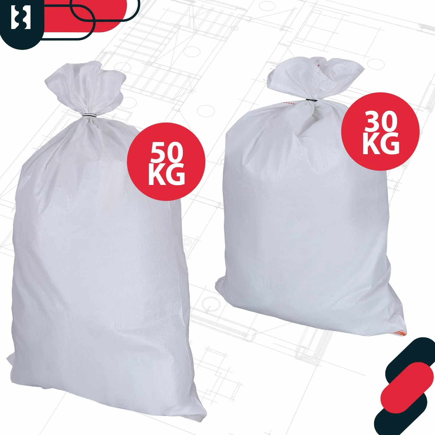 KOTARBAU® Zestaw 20 worków z tkaniny PP 65 x 105 cm 50 kg białe