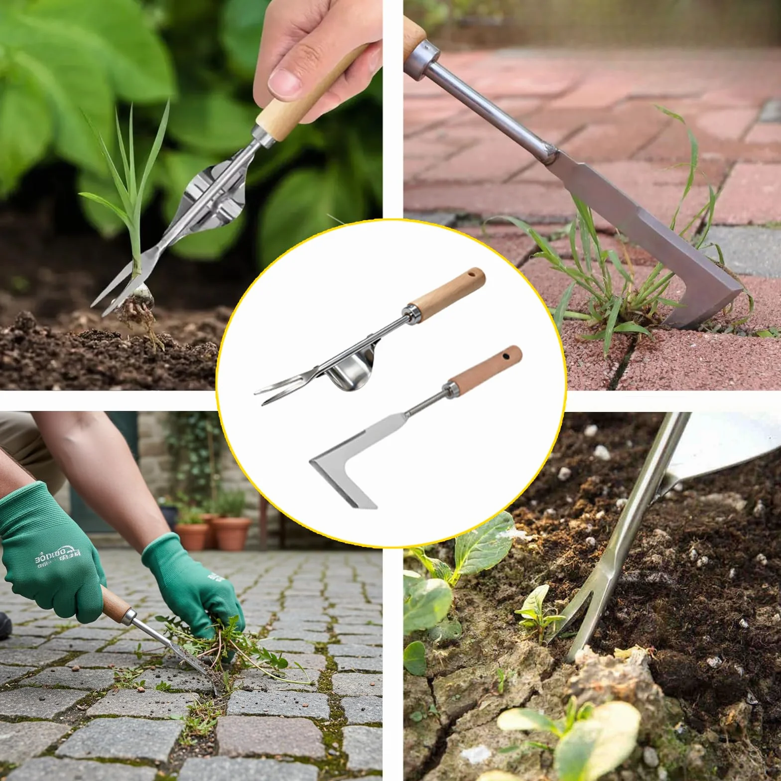 2 sztuki skrobaczek do fug, 32 cm i 31 cm, ze stali nierdzewnej, z drewnianym uchwytem, do usuwania mchu i innych ze szczelin ściennych i podłogowych, 2 sztuki