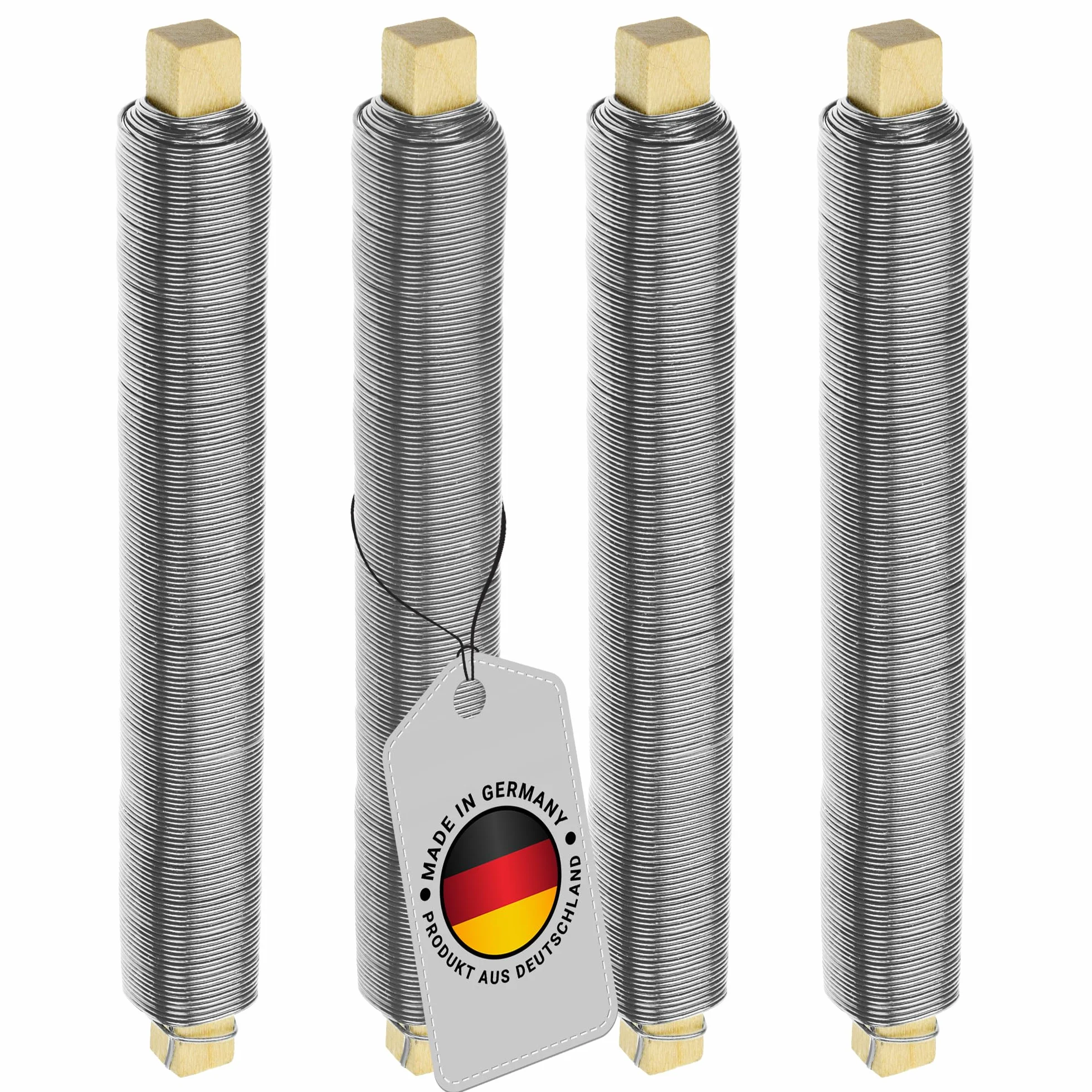 ECENCE 4x Ocynkowany drucik florystyczny, 0,65mm drut nawijany luźno na drewnianej szpuli, drut ogrodniczy do mocowania kwiatów i roślin, drut ogrodniczy wiązałkowy 35m