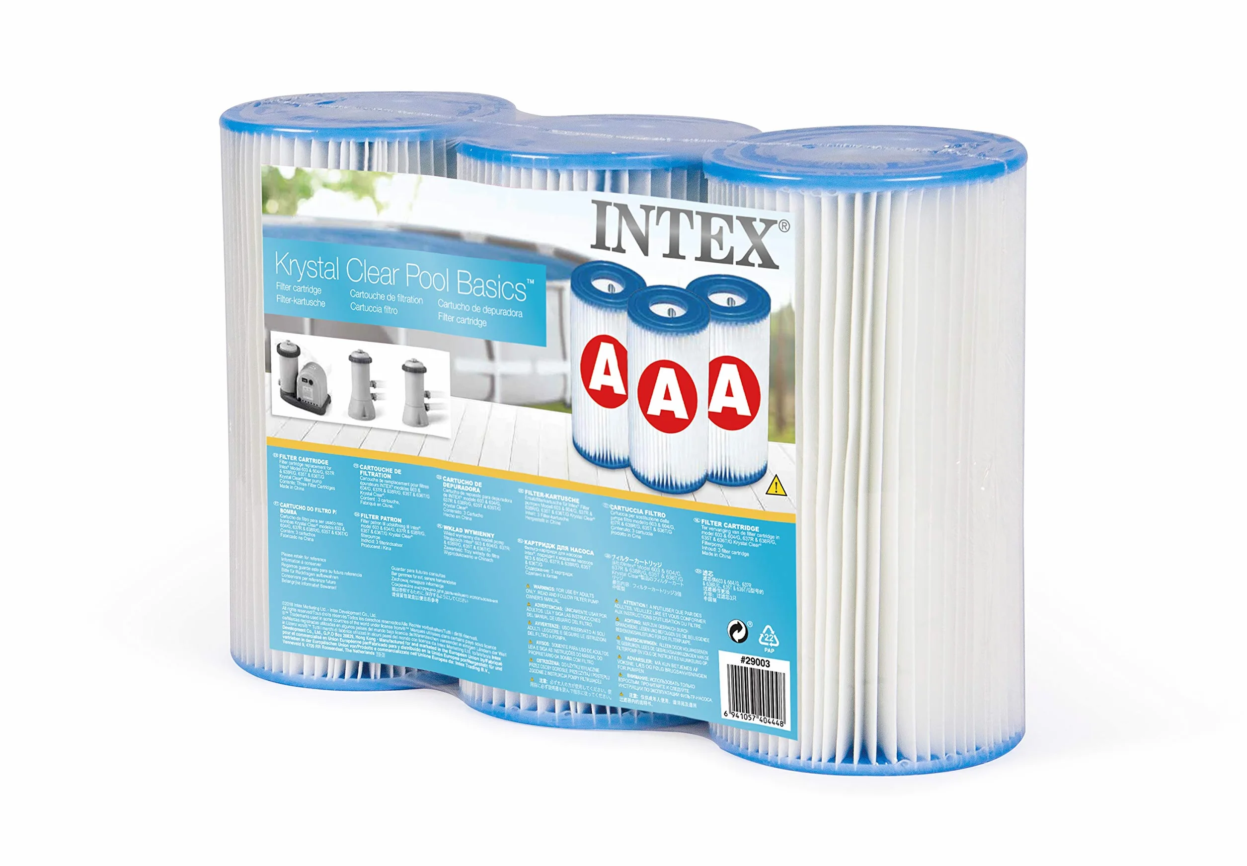 Intex Krystal Clear Pool Basics Wkład Filtrujący, Biały/Niebieski, 3 sztuki