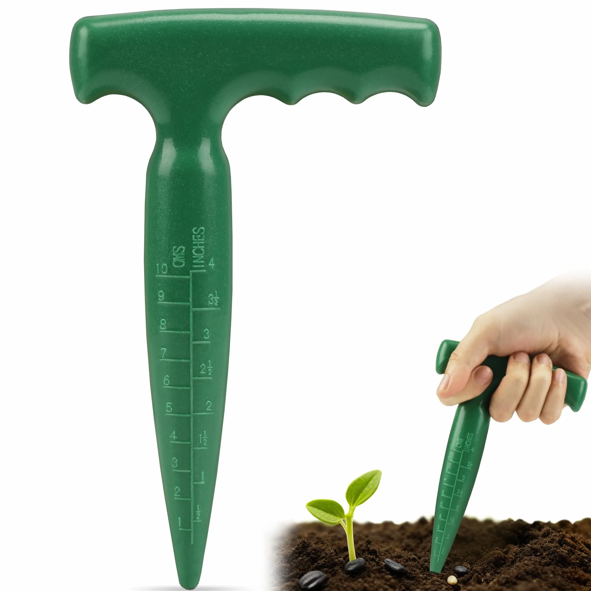 Narzędzie do sadzenia cebulek 17,5 cm, plastikowa butelka do siewu z uchwytem, ręczna butelka ogrodowa, do sadzenia nasion, sadzenia cebulek, kopania, zielona