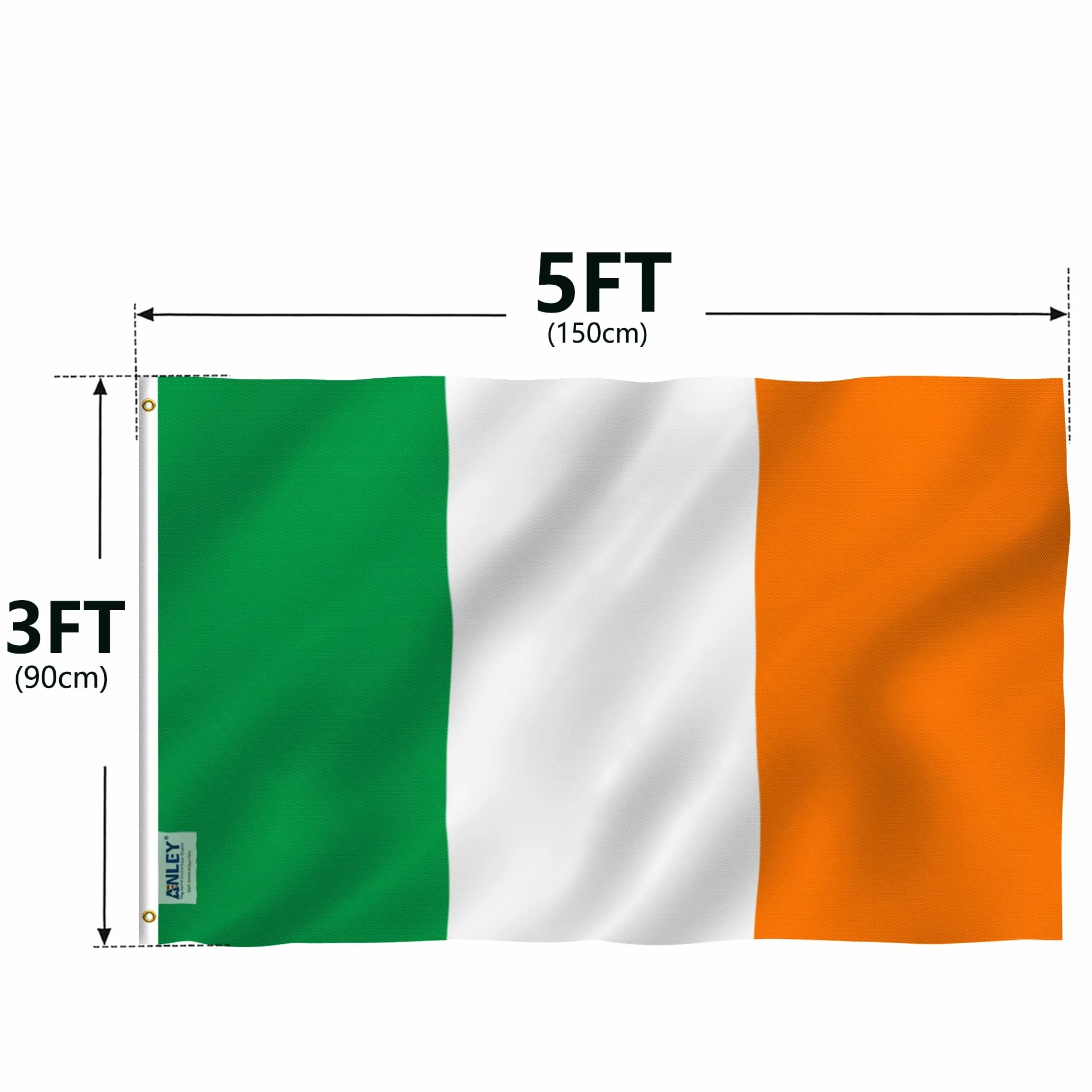 Flaga Irlandii Anley Fly Breeze 3x5 stóp - Żywy kolor i odporna na blaknięcie - Płócienna Nagłówek i podwójne szycie - Irlandzkie flagi narodowe Poliester z mosiężnymi przelotkami 3 x 5 stóp