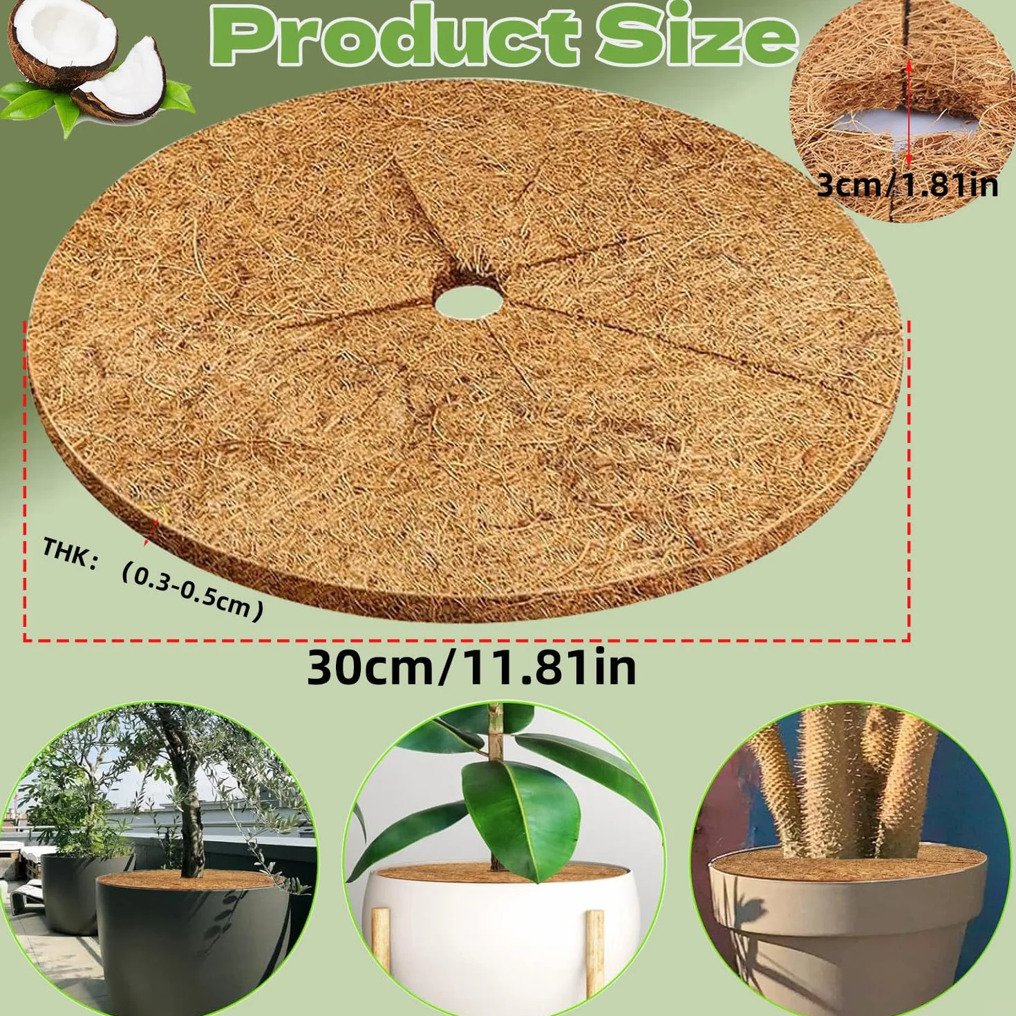 Płyta z włókna kokosowego 30 cm mulczowanie kokosowe 4 szt. Bezpieczne kokosowe ochrona roślin biodegradowalna ściółka kokosowa oddychająca mata do roślin i drzew zapobiega zamarzaniu chwastów (30 cm)
