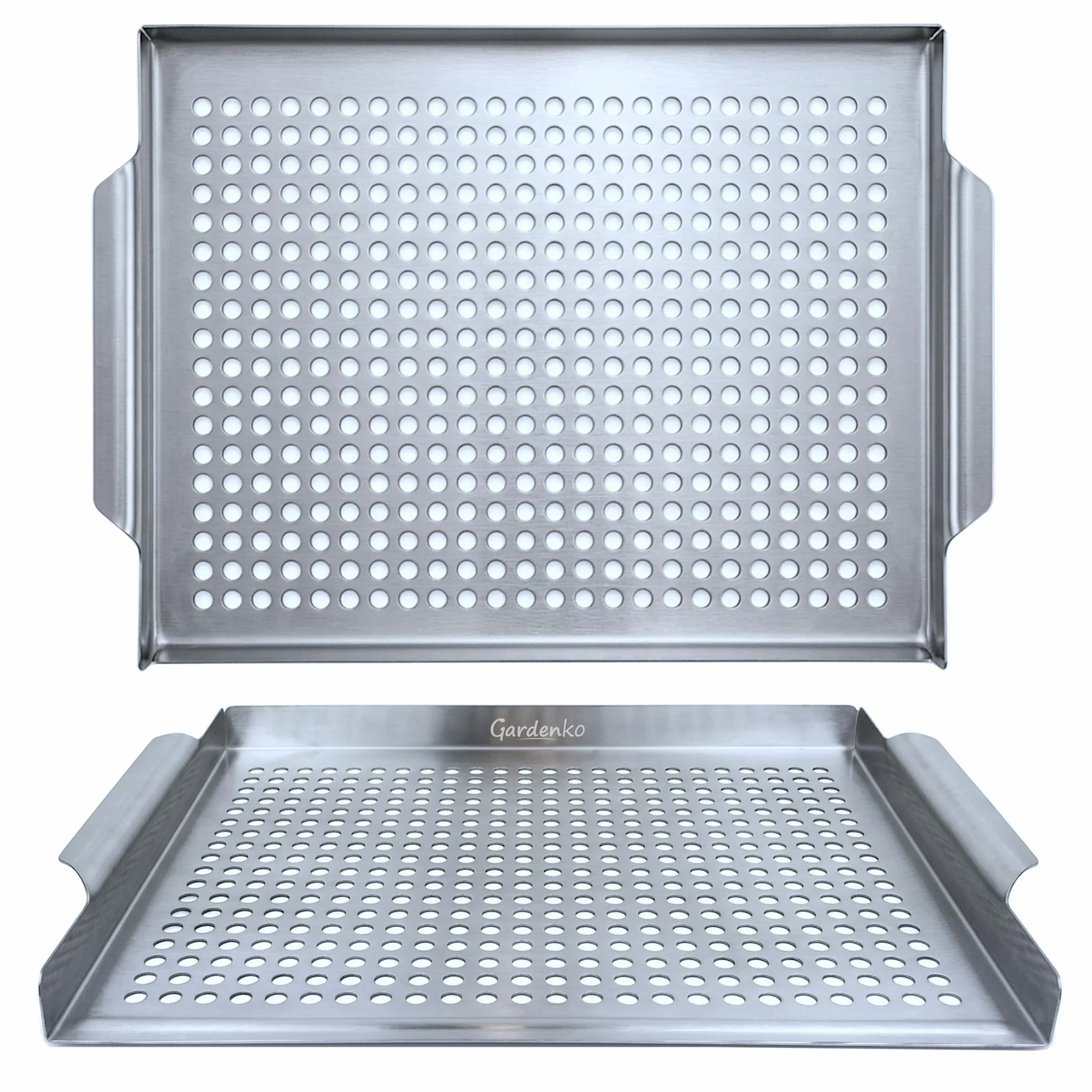 Taca do grilla ze stali nierdzewnej 40x29 cm, Tacka grillowa na warzywa ryby mięso owoce morza, Perforowana płyta z uchwytami do grilla węglowego, wielokrotnego użytku, 0,8 kg