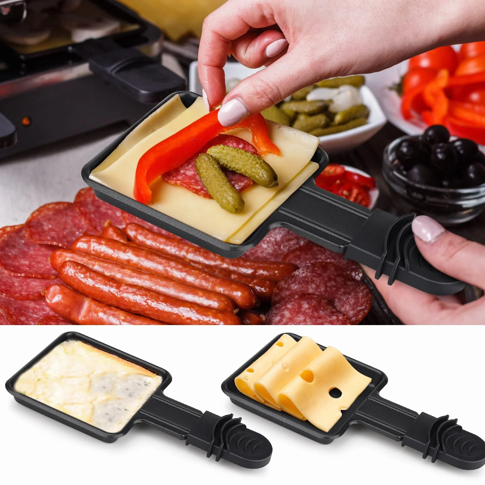Mini patelnie do skrobania, 4 sztuki, zestaw skrobaczek do patelni, z 4 drewnianą łopatą