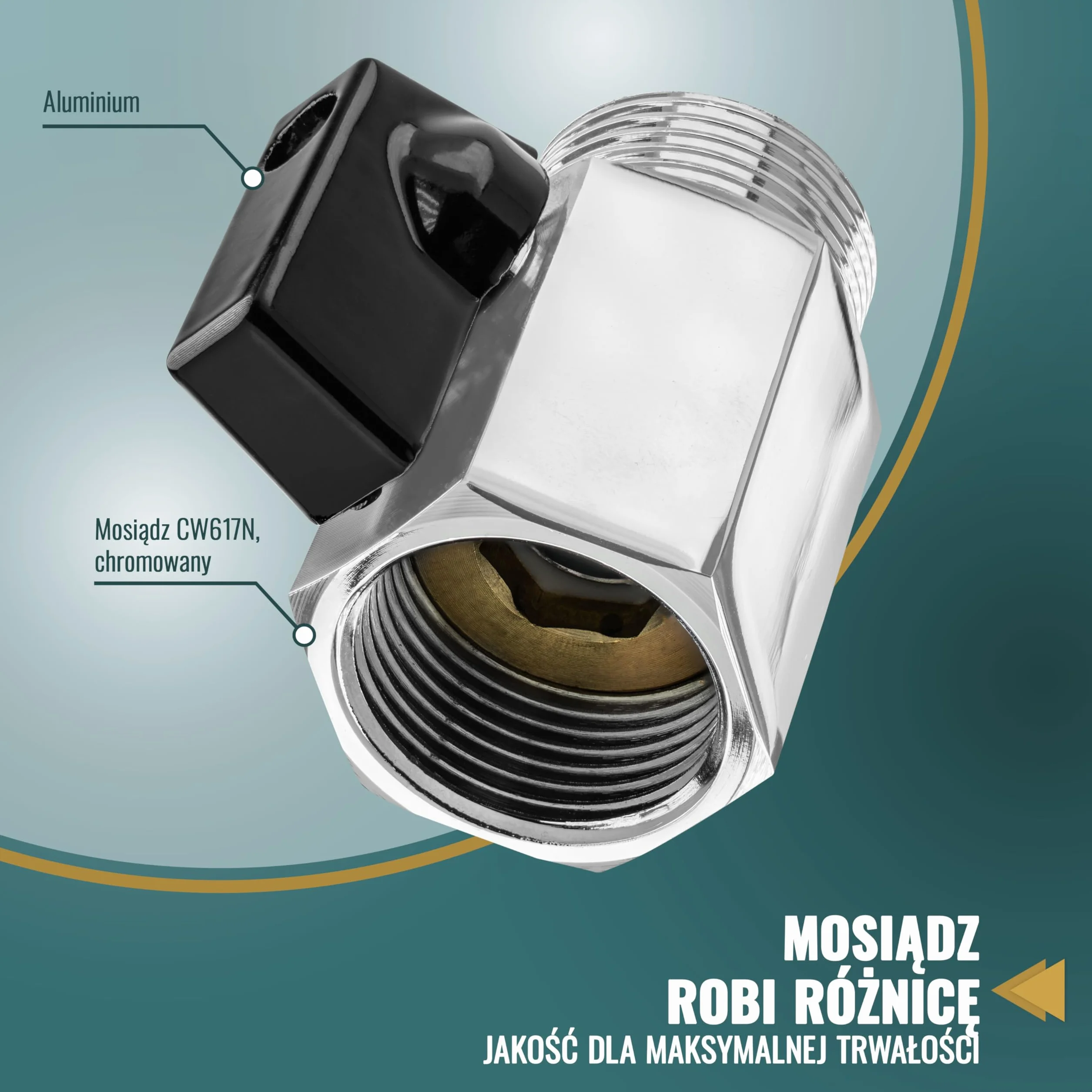 Poppstar mini kran kulowy 3/4 cala (gwint wewnętrzny 24,12 mm na gwint zewnętrzny 26,44 mm), mosiądz, chromowany
