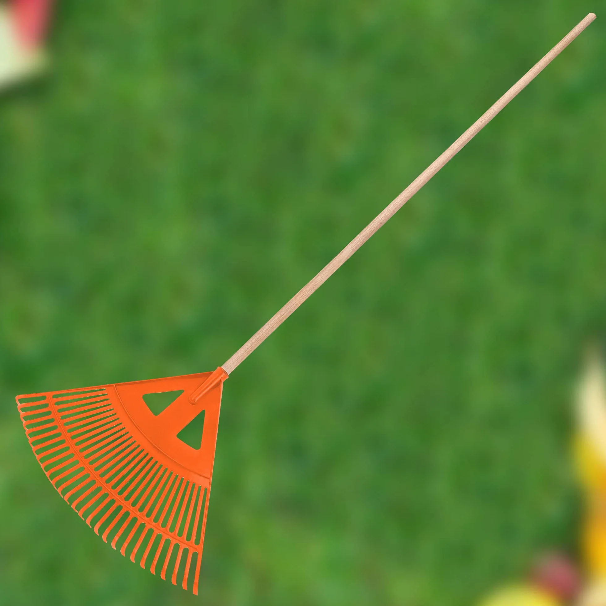 KOTARBAU® Grabie Wachlarzowe - 58 cm - Grabie do Liści Trawy - Plastikowe - Pomarańczowe - Drewniany Trzon