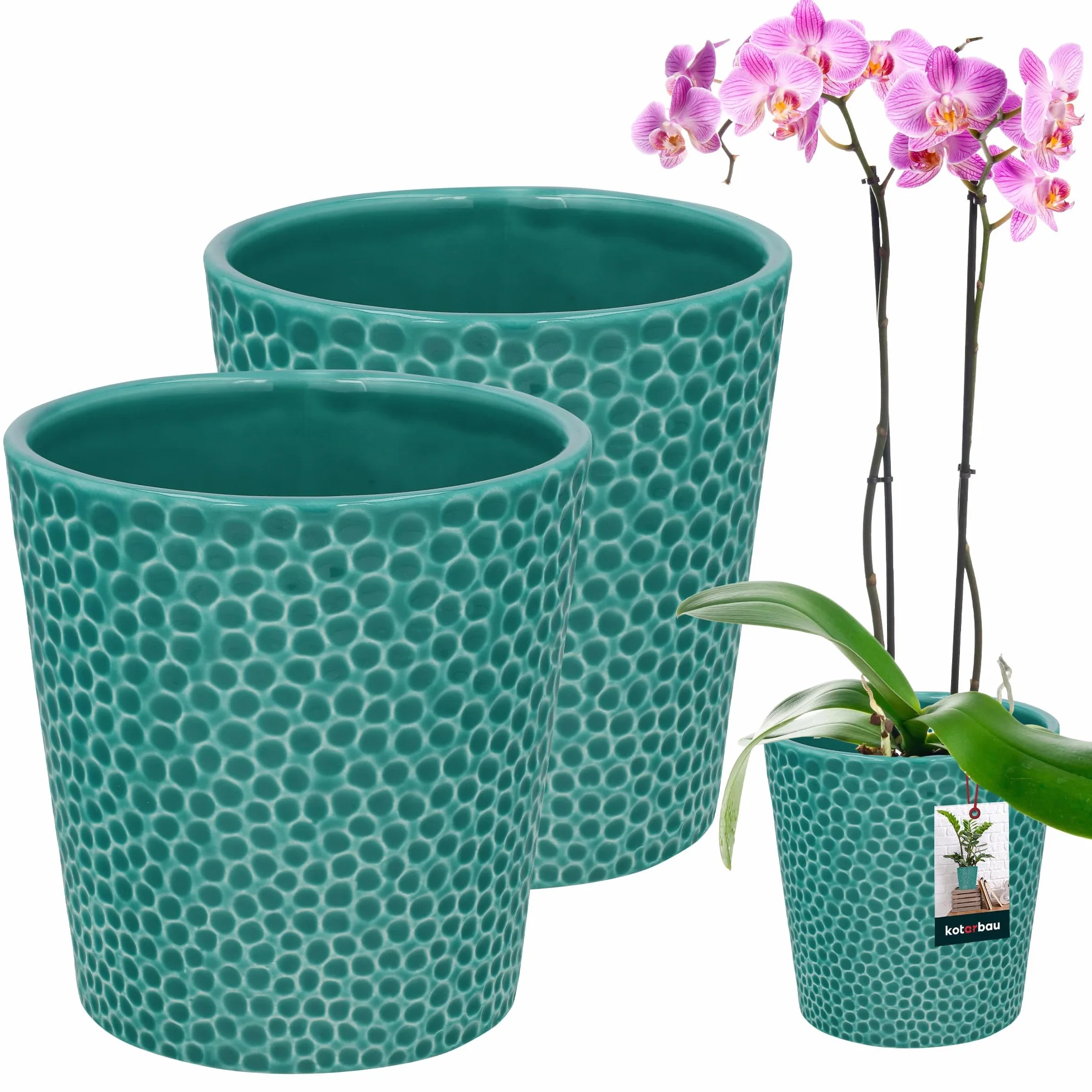 KOTARBAU® 2 szt. Donica Turkusowa ⌀ 12 cm x 15 cm Doniczka Ceramiczna Szkliwiona Doniczka na Storczyki i inne Rośliny Osłonka na Kwiaty