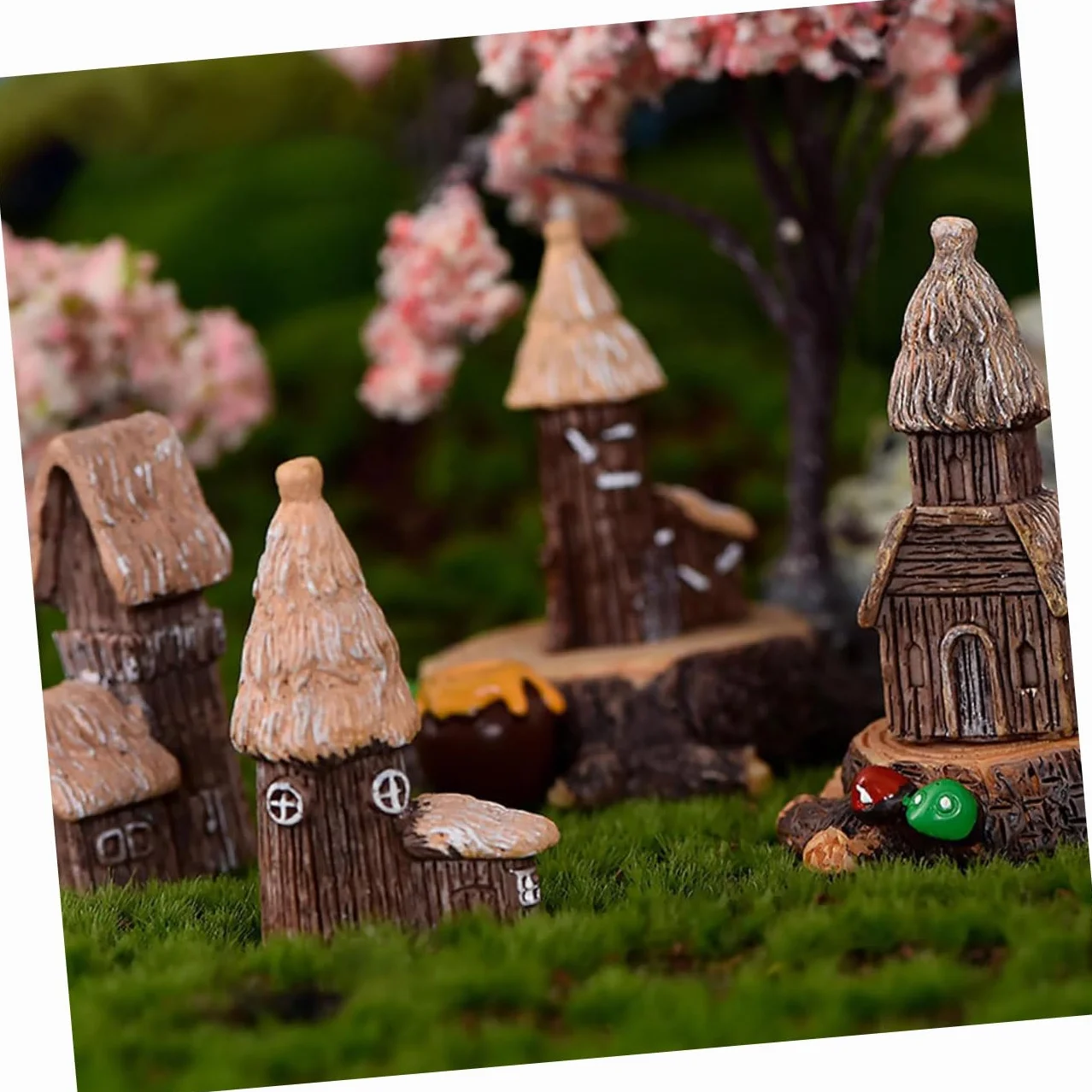 Mipcase Dekoracja Ogrodowa Domek Miniaturowy Domek Wróżek Żywica Dekoracyjna Ozdoba