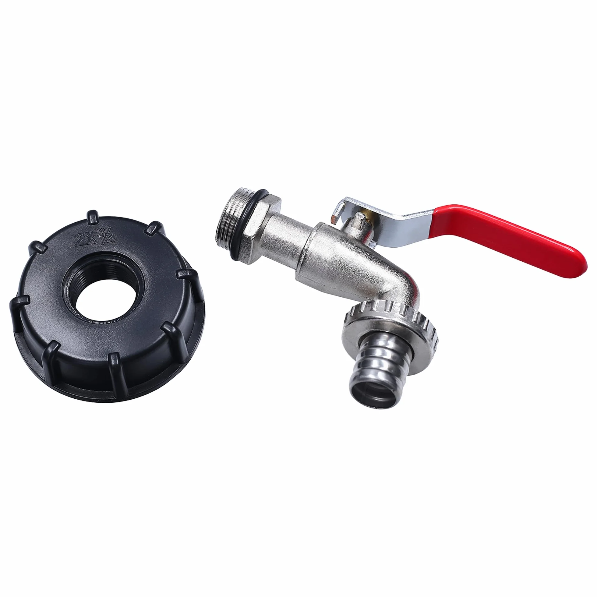 Kran Wylotowy do Zbiornika IBC Zawór Kulowy 3/4 Cala do Węża Ogrodowego 3/4‘’ | Adapter do Zbiornika 1000 L Gwint 60X6 Ok. 61mm Średnica | Wysokiej Jakości Szczelny Mosiężny Kran