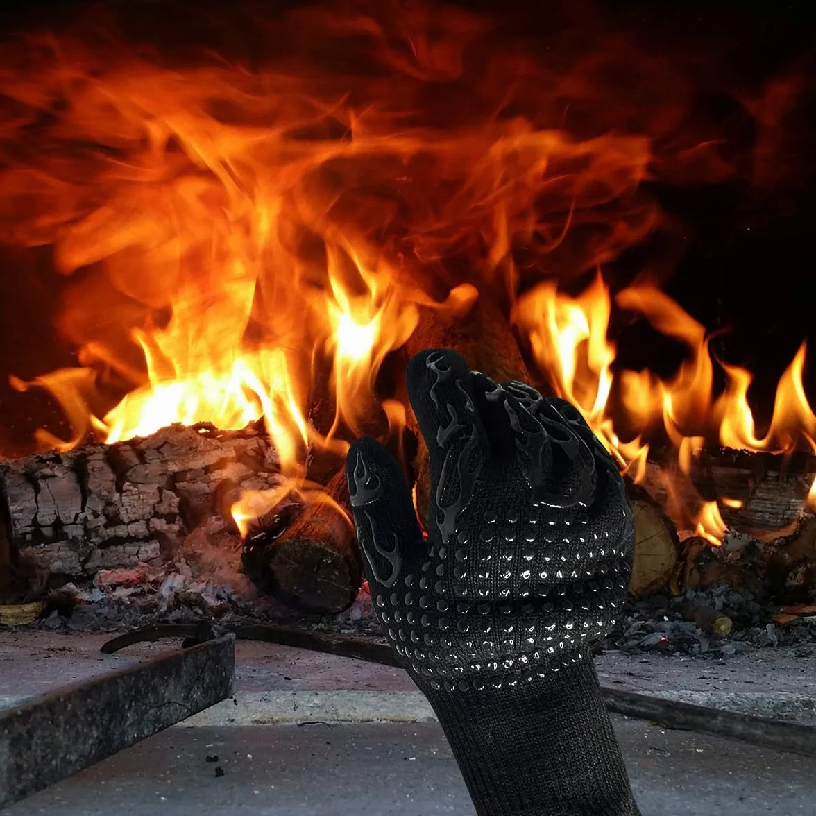 Odporne na wysokie temperatury rękawice do grilla do 800°C – antypoślizgowe silikonowe rękawice do grilla z długim mankietem – rękawice piekarnicze do grillowania, piekarnika, gotowania i pracy