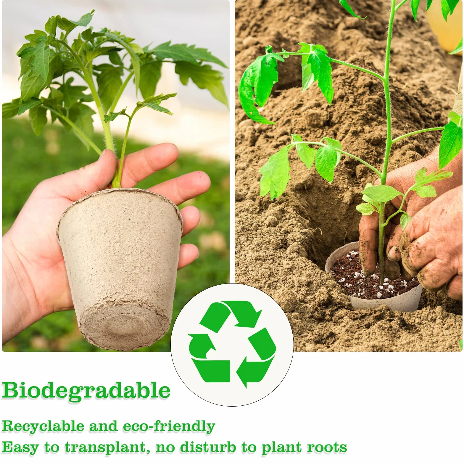 KINGLAKE 100 szt. 8 cm doniczki z włókna, biodegradowalne doniczki na sadzonki z 100 szt. plastikowych etykiet na rośliny, 1 x 5 cm